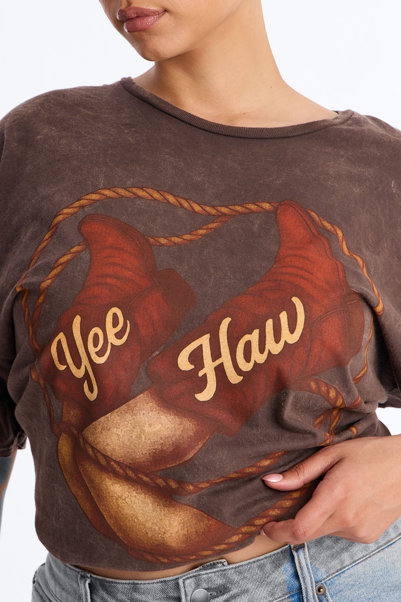 Yee Haw Washed Tee - Dark Brown - Image 7