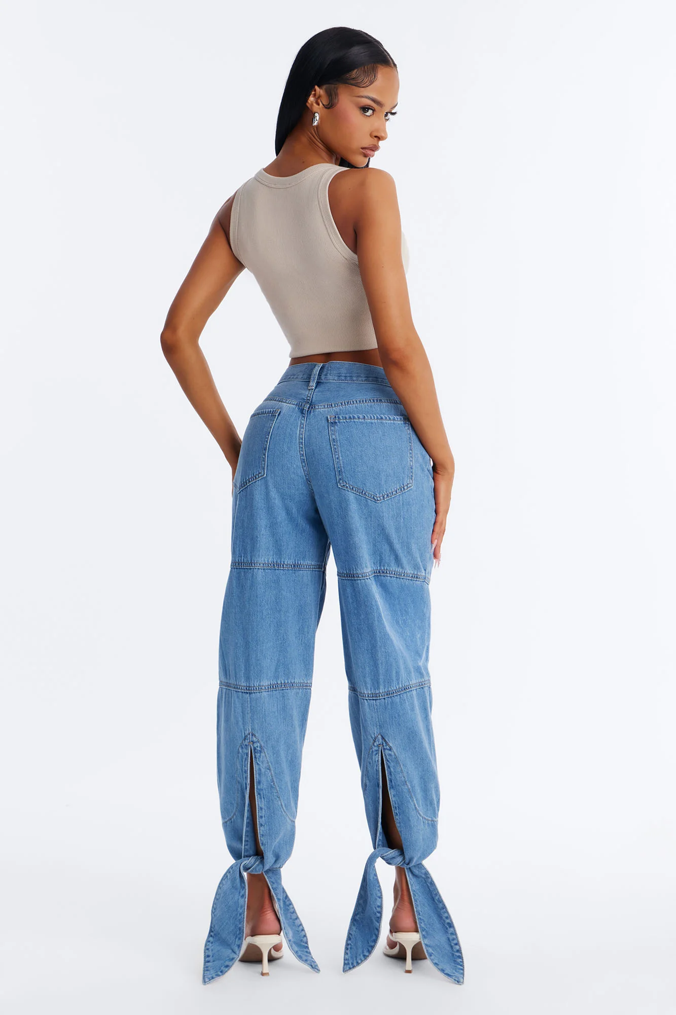 Yes My Darling Ankle Tie Jeans - Medium Wash - Image 3