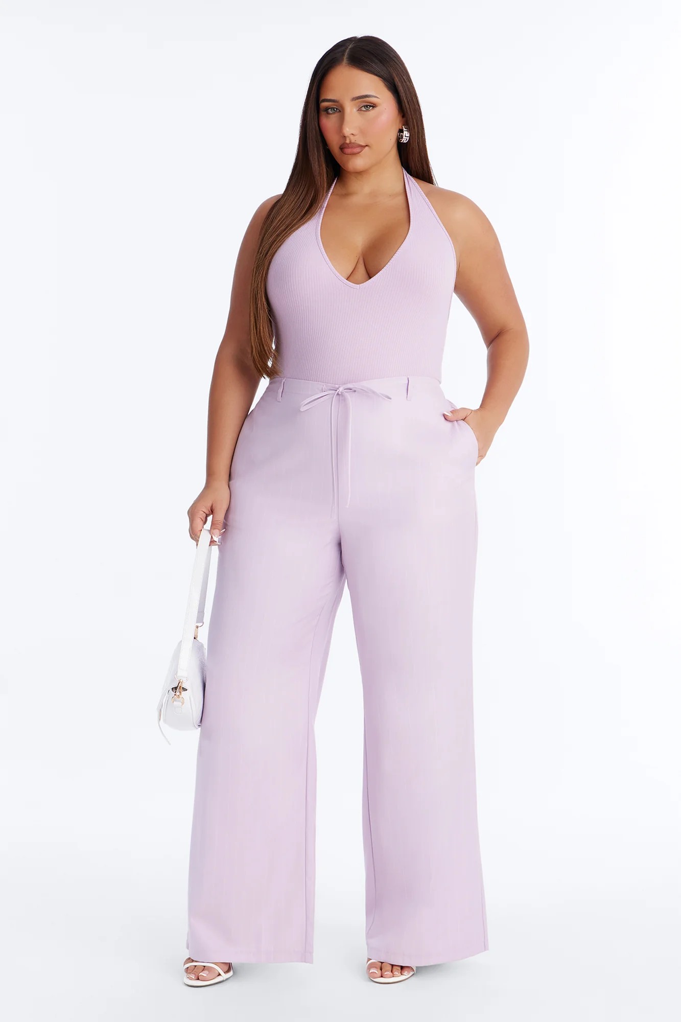 Yessica Pinstripe Wide Leg Trouser - Orchid - Image 4