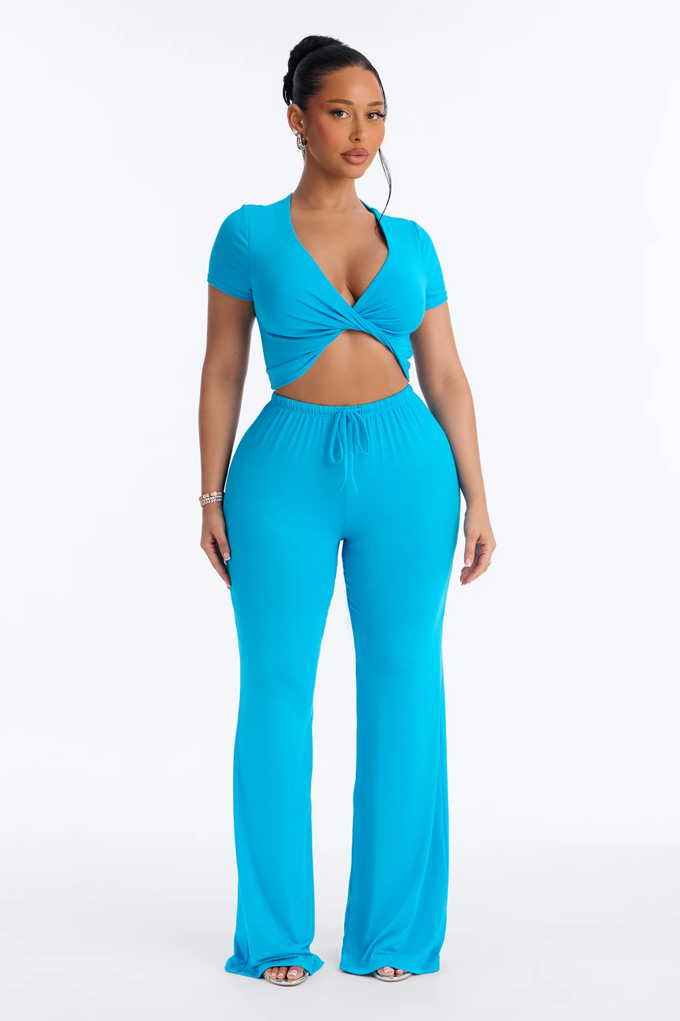 Yessica Twist Front Pant Set - Turquoise