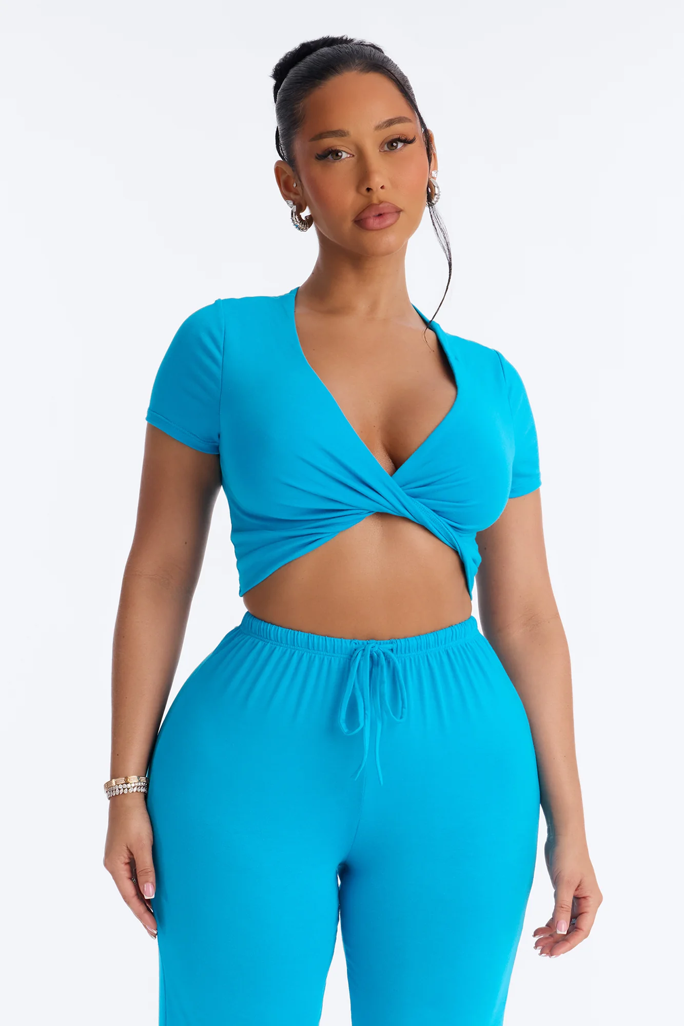 Yessica Twist Front Pant Set - Turquoise - Image 2