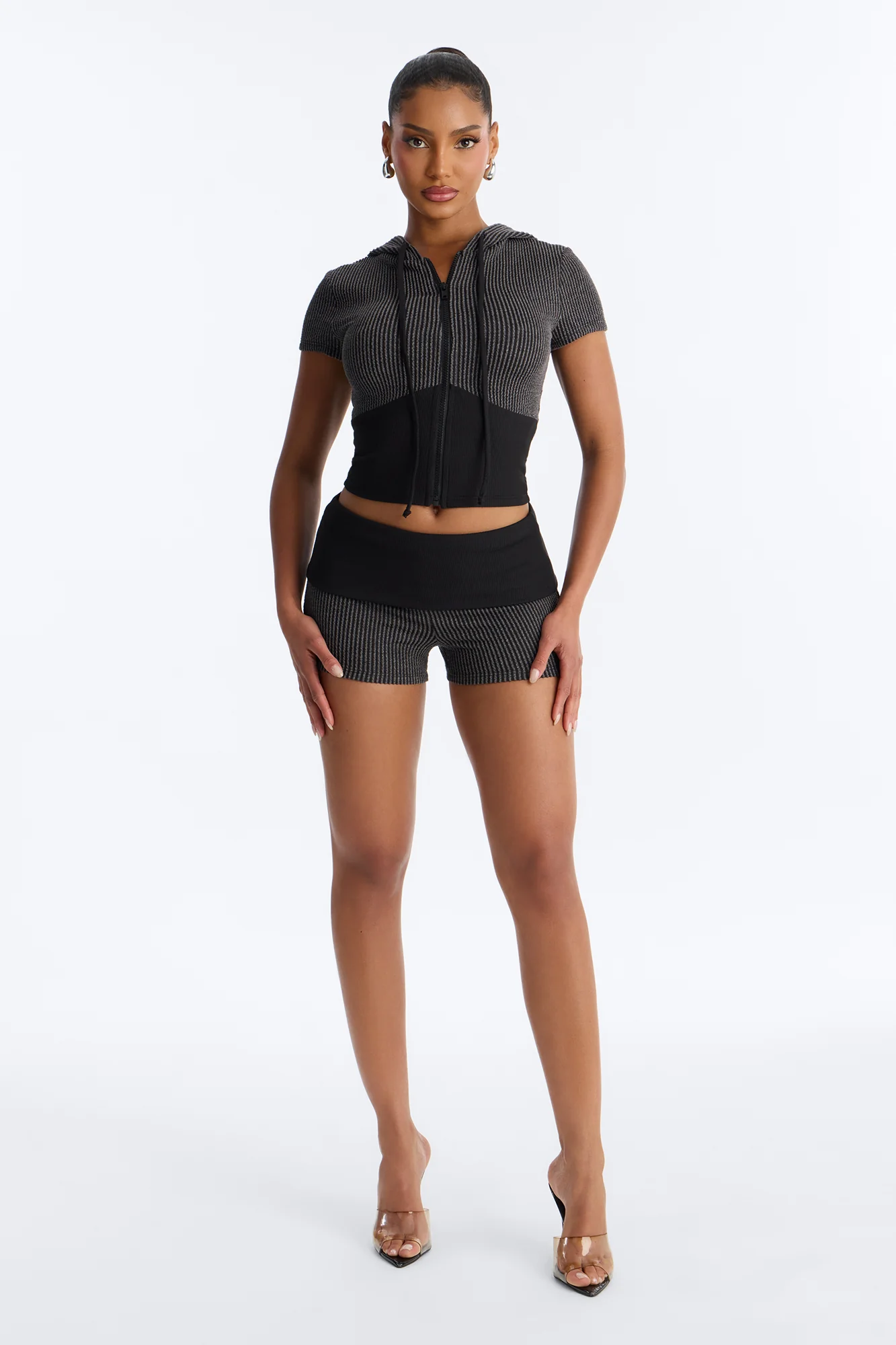 You Wish Foldover Waist Short Set - Black - Image 2