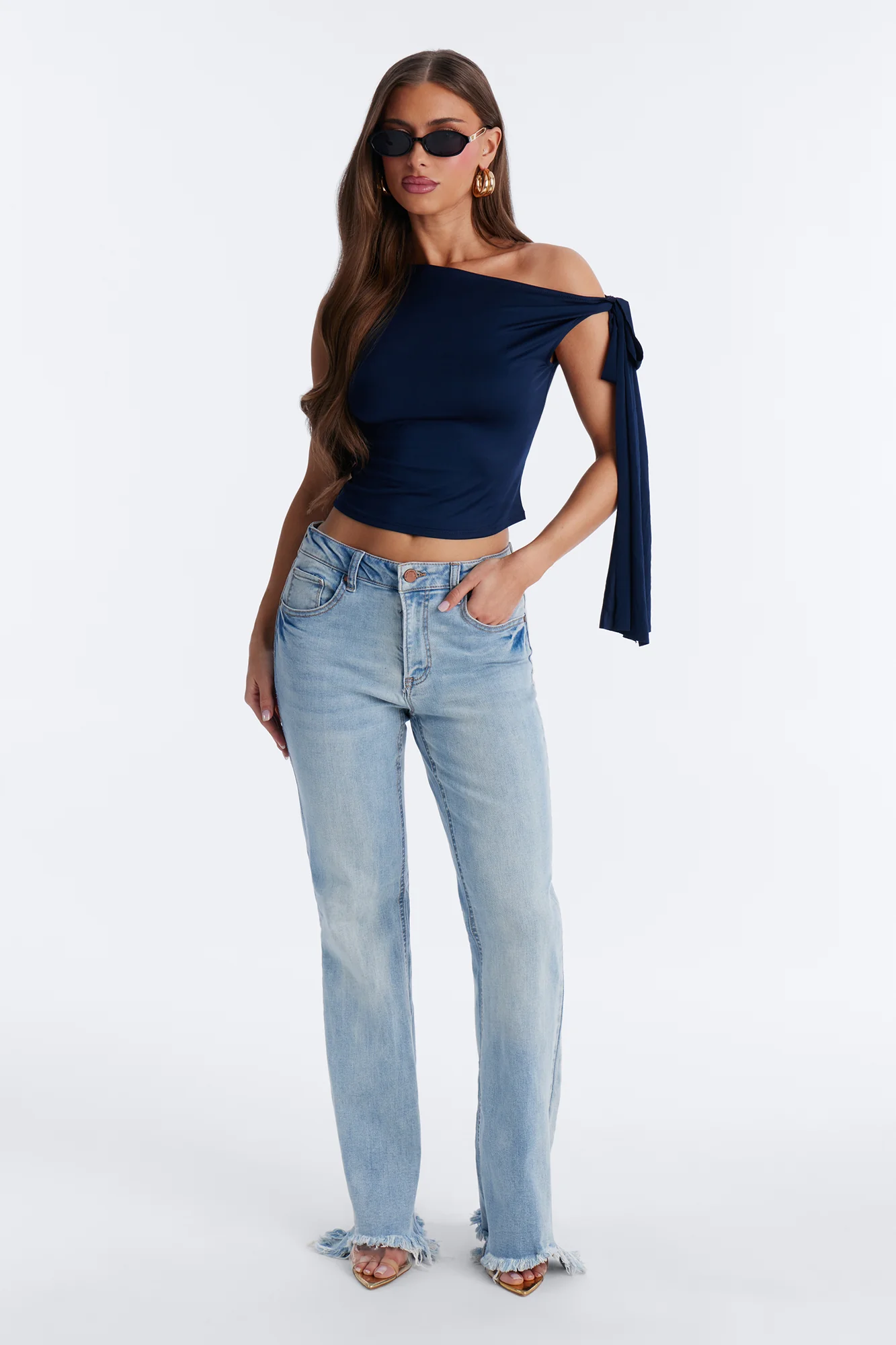 Young And Free Raw Hem Flare Jeans - Light Wash - Image 2