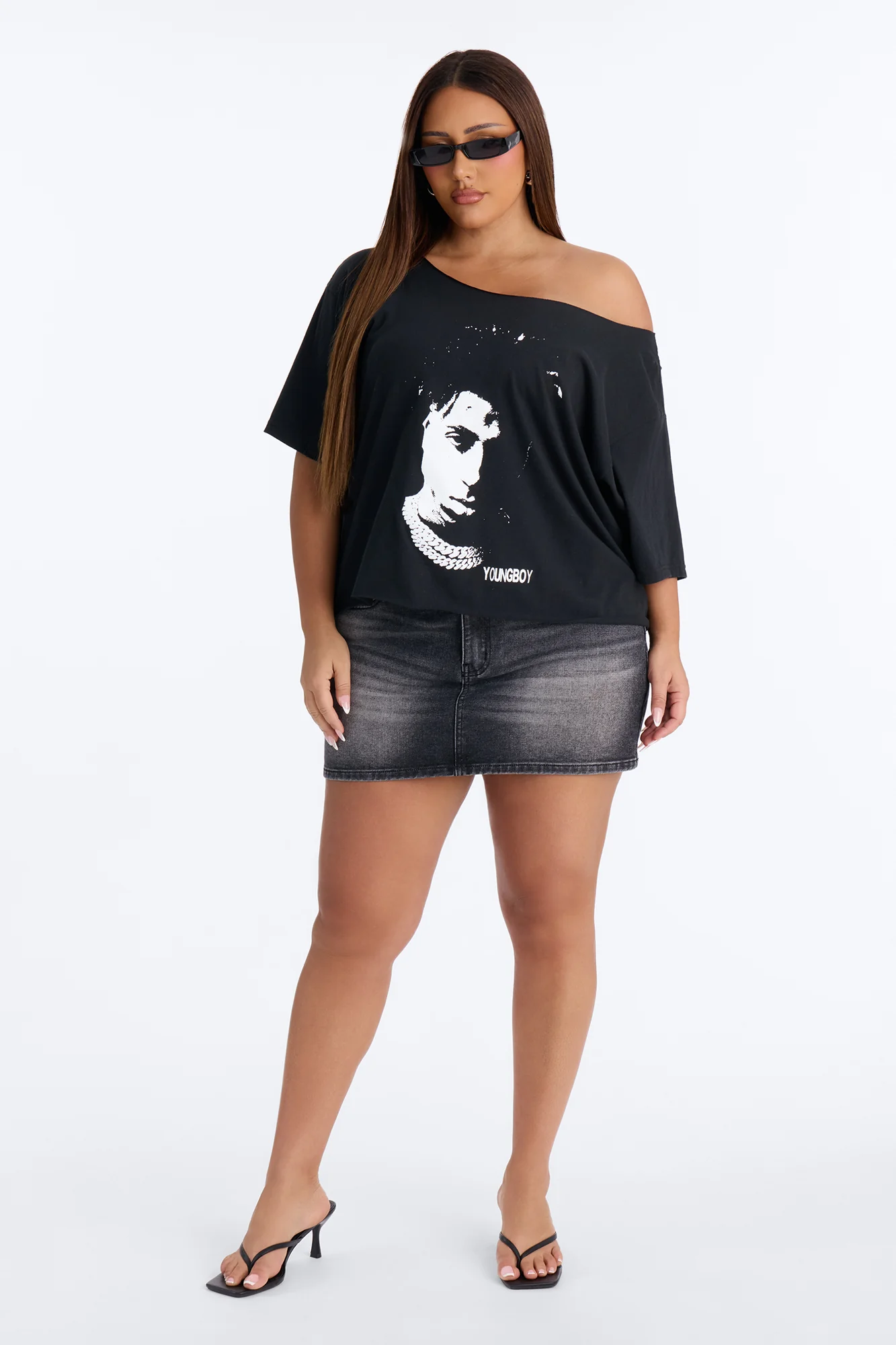 Youngboy Off Shoulder Chain Tee - Black - Image 6