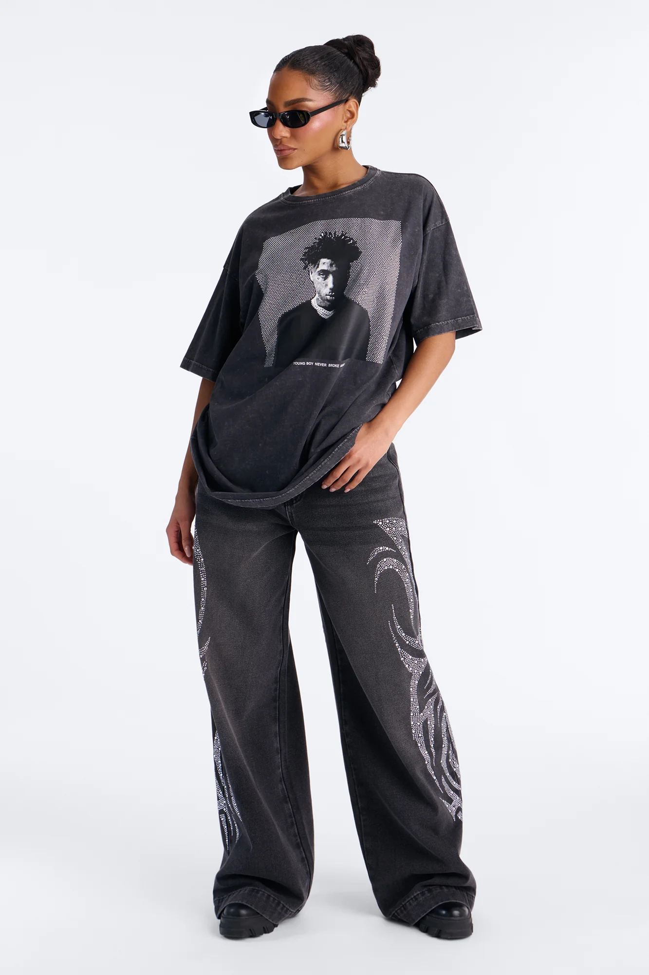 Youngboy Rhinestone Washed Tee - Black Wash - Image 2
