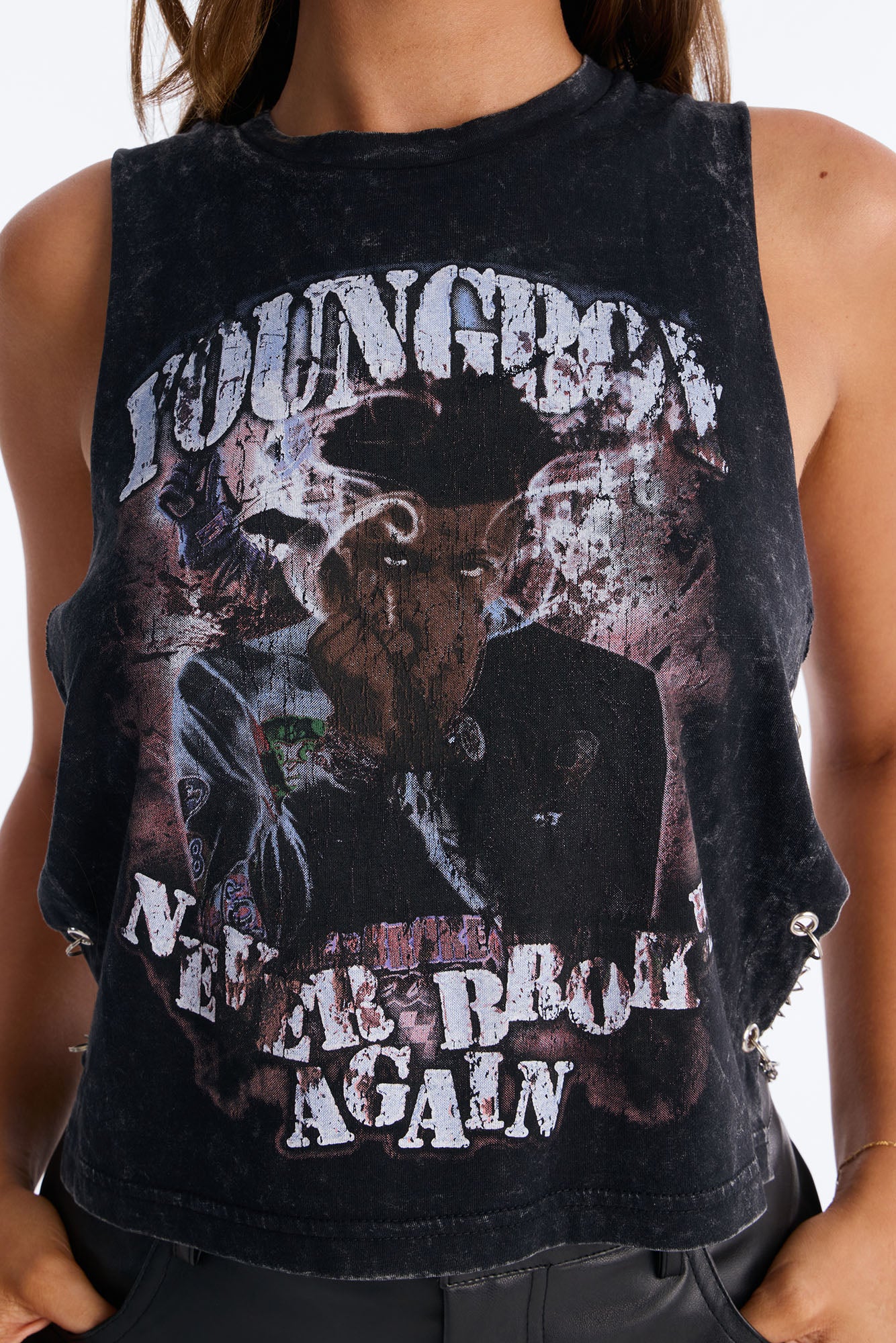 Youngboy Washed Side Chain Muscle Tank - Black Wash - Image 3