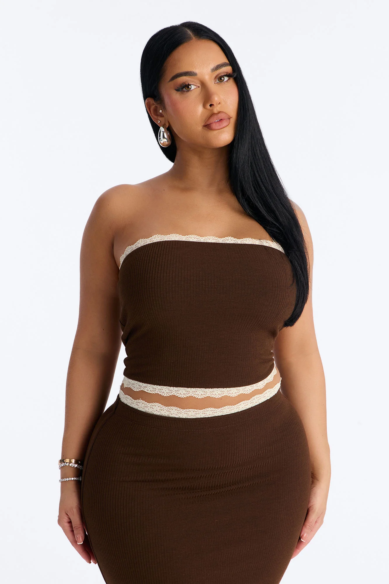 Your Darling Double Lined Ribbed Skirt Set - Chocolate - Image 2
