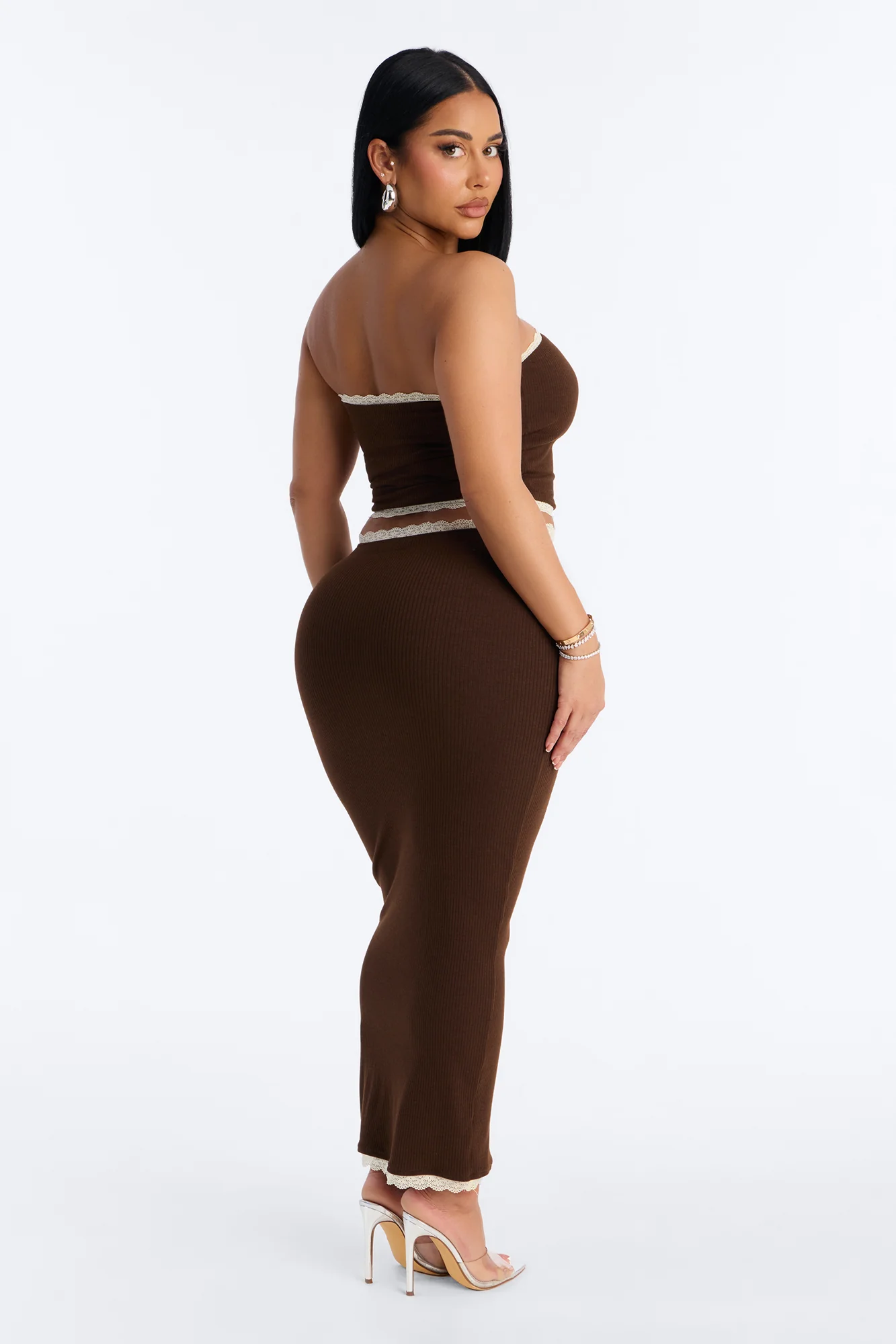 Your Darling Double Lined Ribbed Skirt Set - Chocolate - Image 3