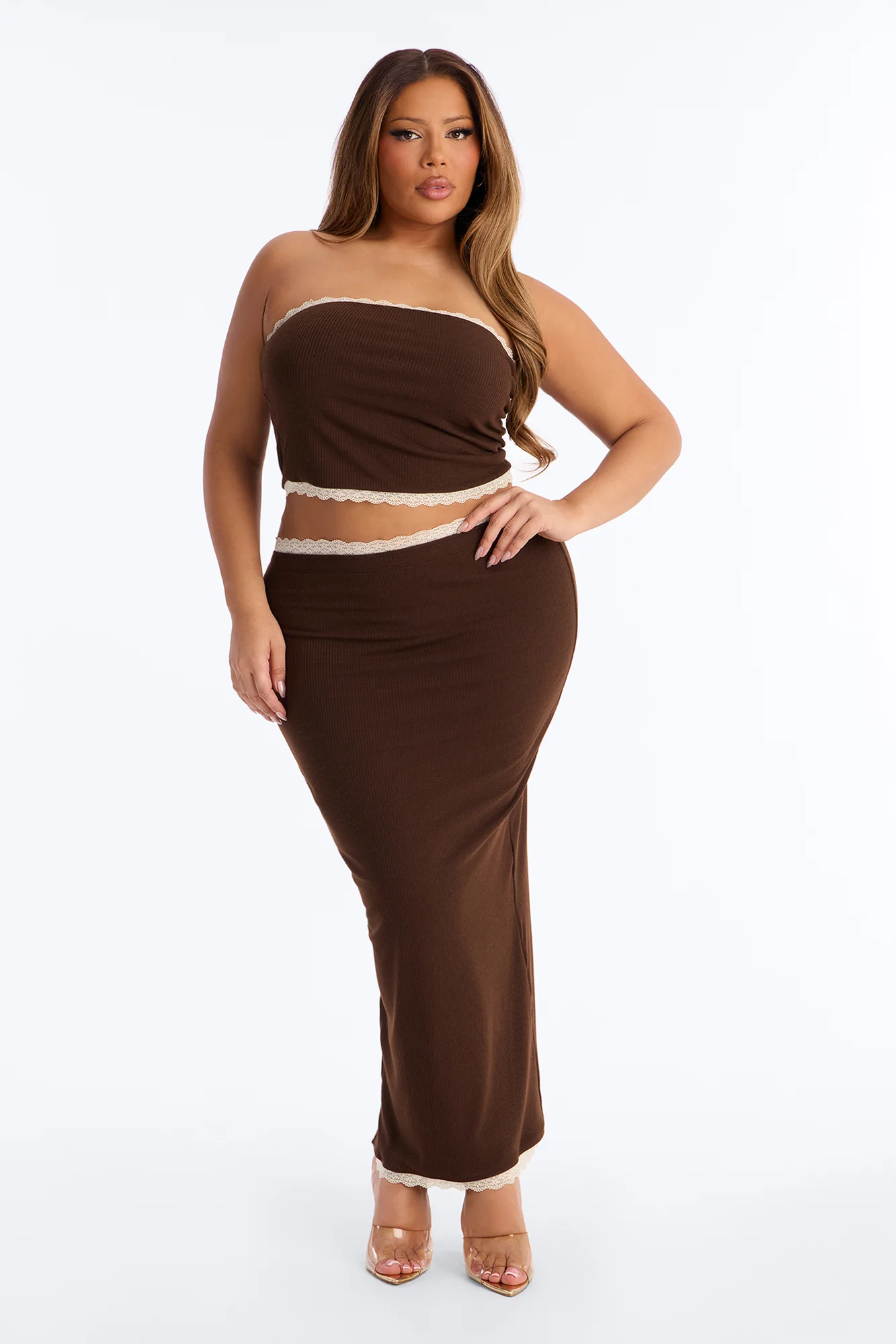 Your Darling Double Lined Ribbed Skirt Set - Chocolate - Image 4