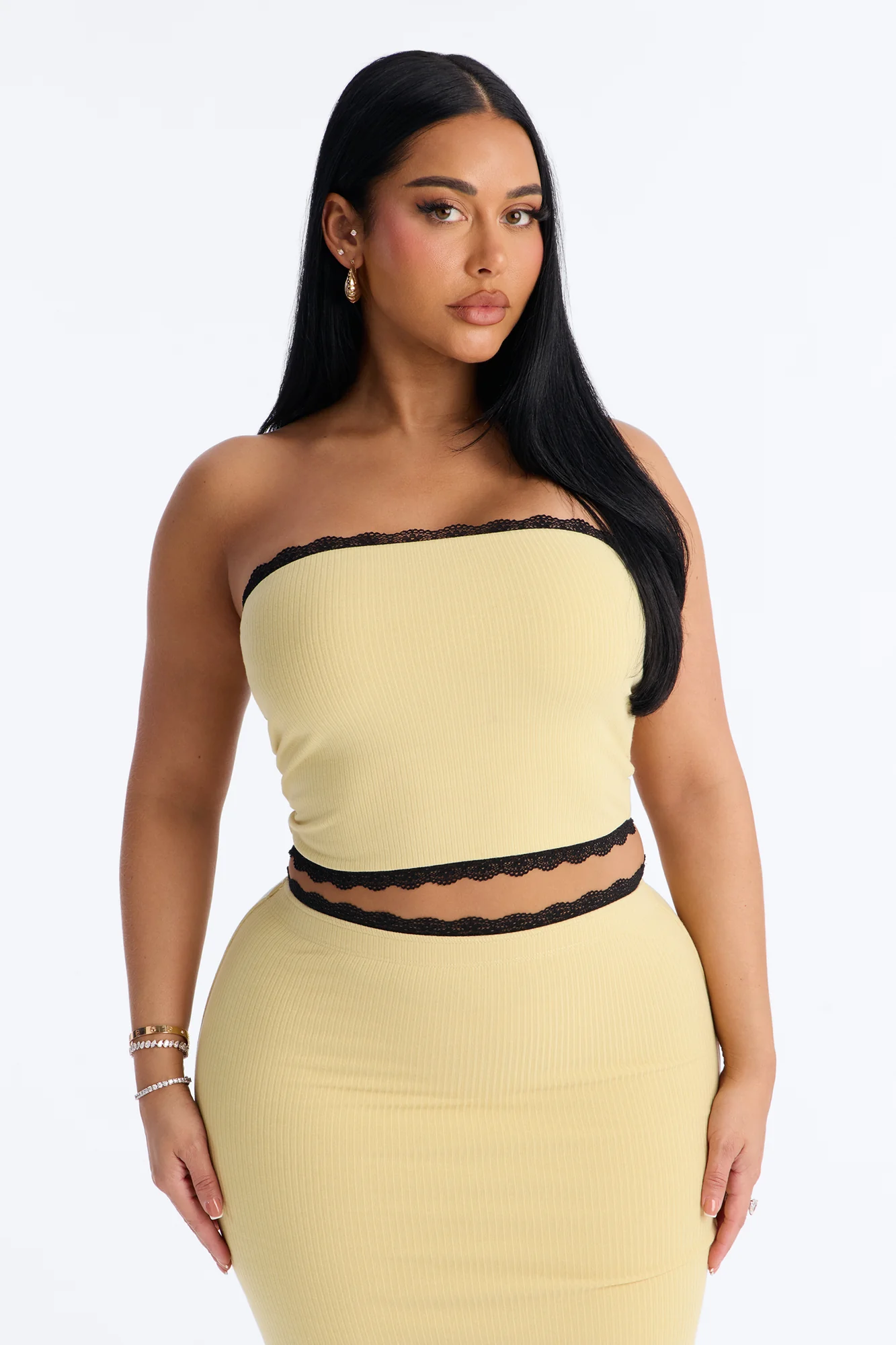 Your Darling Double Lined Ribbed Skirt Set - Yellow/combo - Image 2