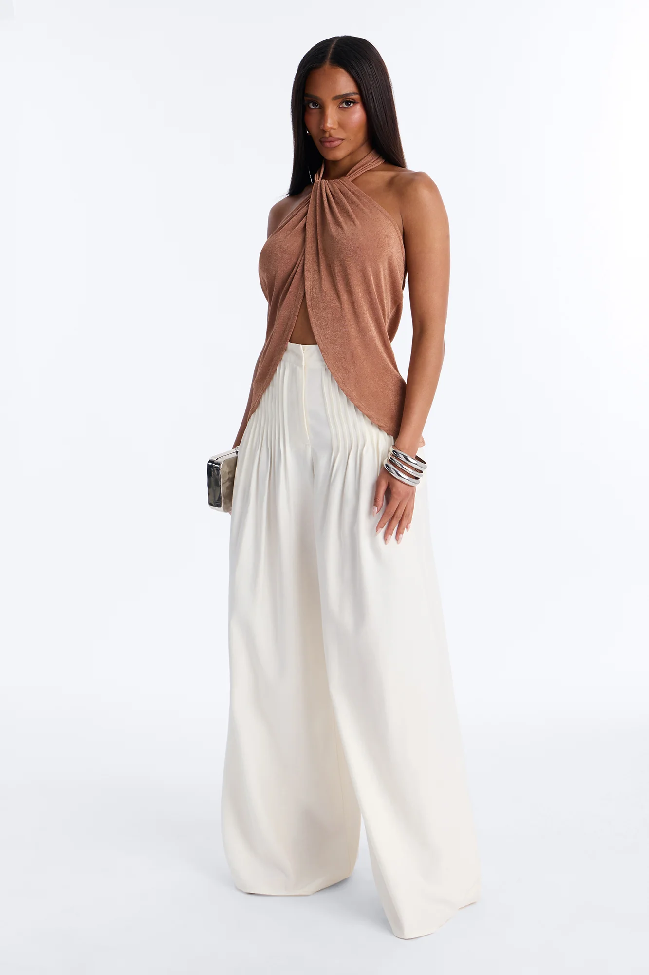 Your Desire Ruched Halter Flyaway Top - Mocha - Image 2