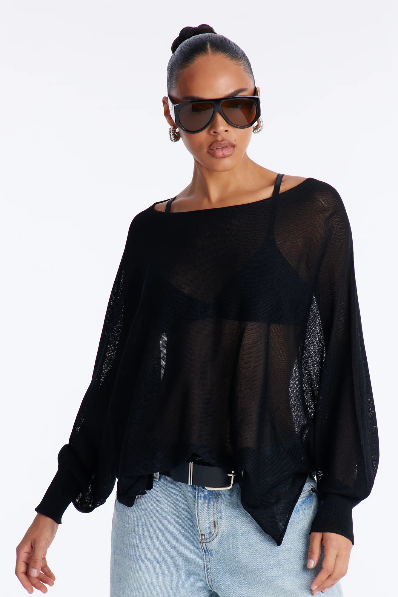 Your Favorite Oversized Sheer Sweater Top - Black