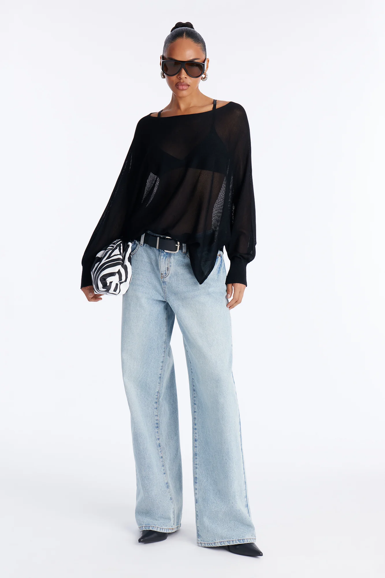 Your Favorite Oversized Sheer Sweater Top - Black - Image 2