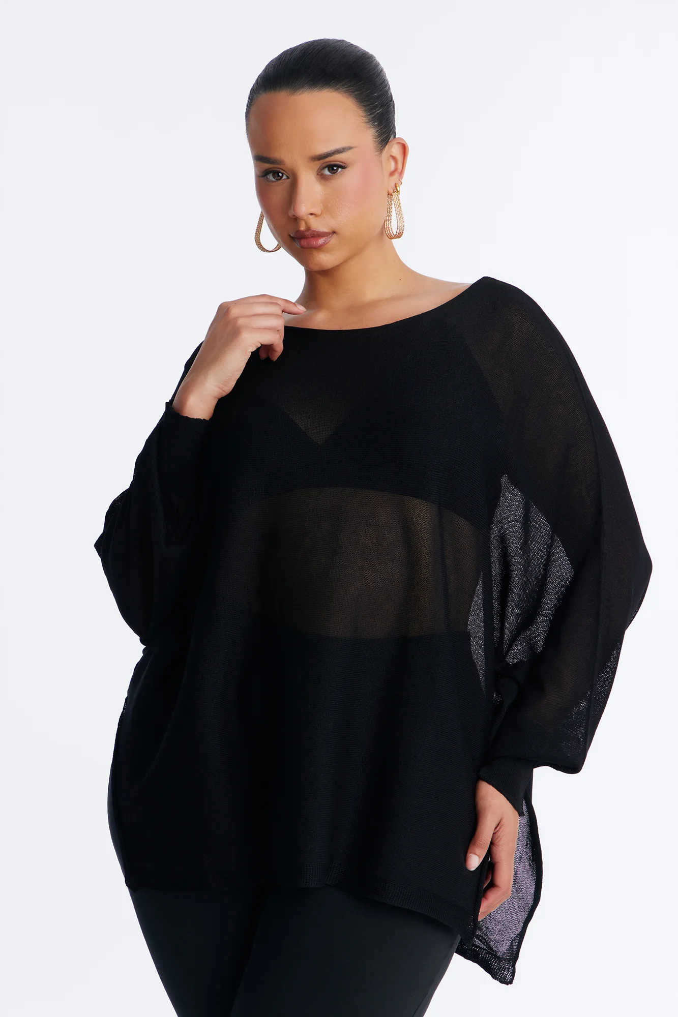 Your Favorite Oversized Sheer Sweater Top - Black - Image 4