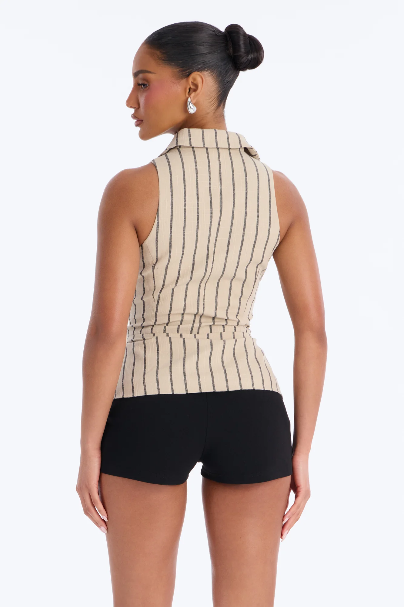 Your Favorite Work Muse Striped Linen Halter Top - Taupe/combo - Image 4