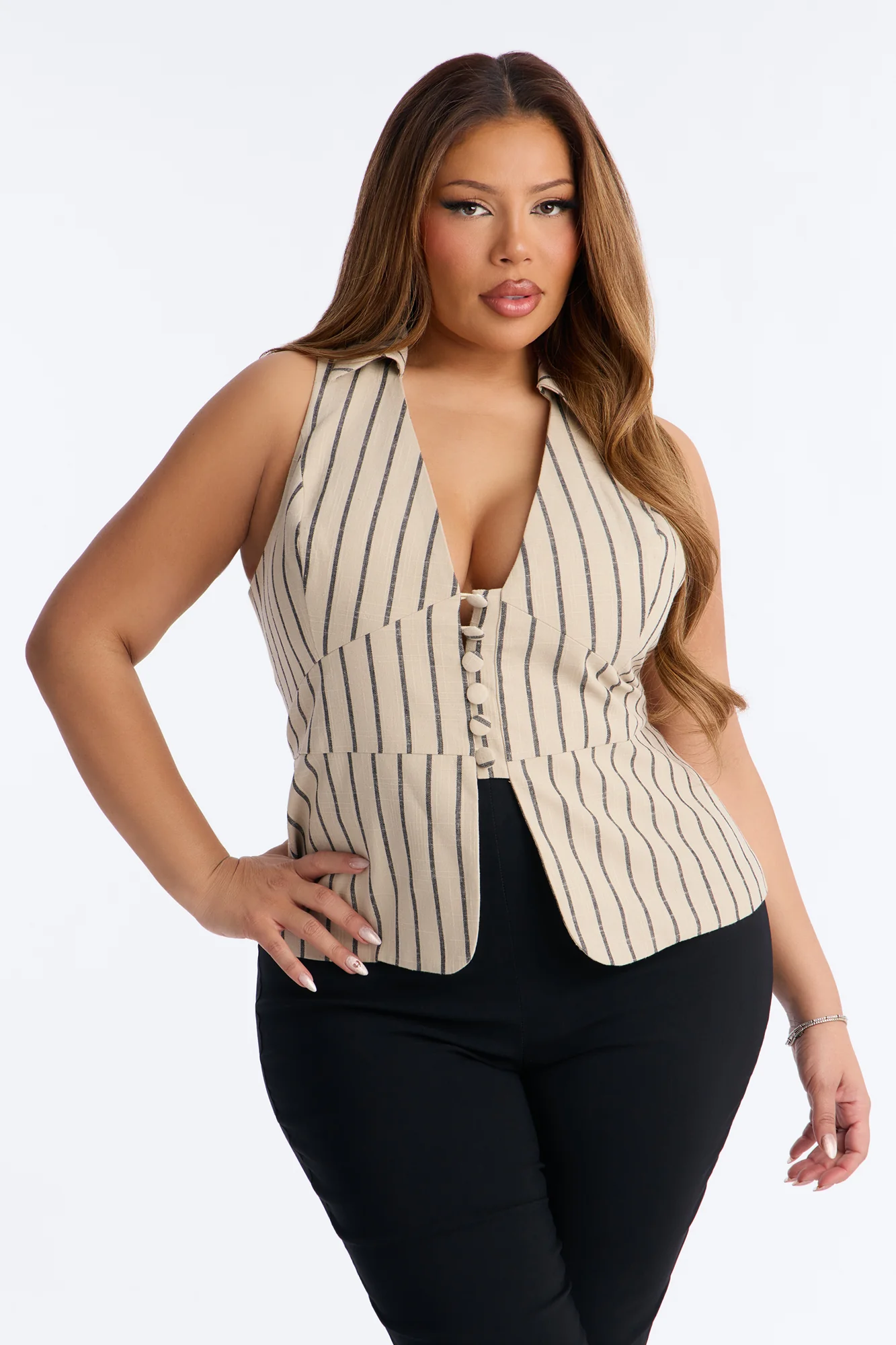 Your Favorite Work Muse Striped Linen Halter Top - Taupe/combo - Image 5