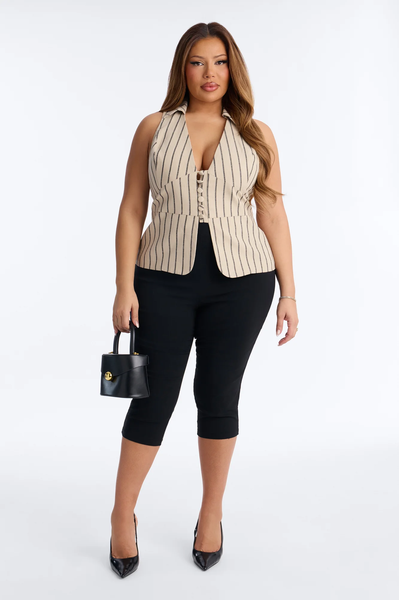 Your Favorite Work Muse Striped Linen Halter Top - Taupe/combo - Image 6
