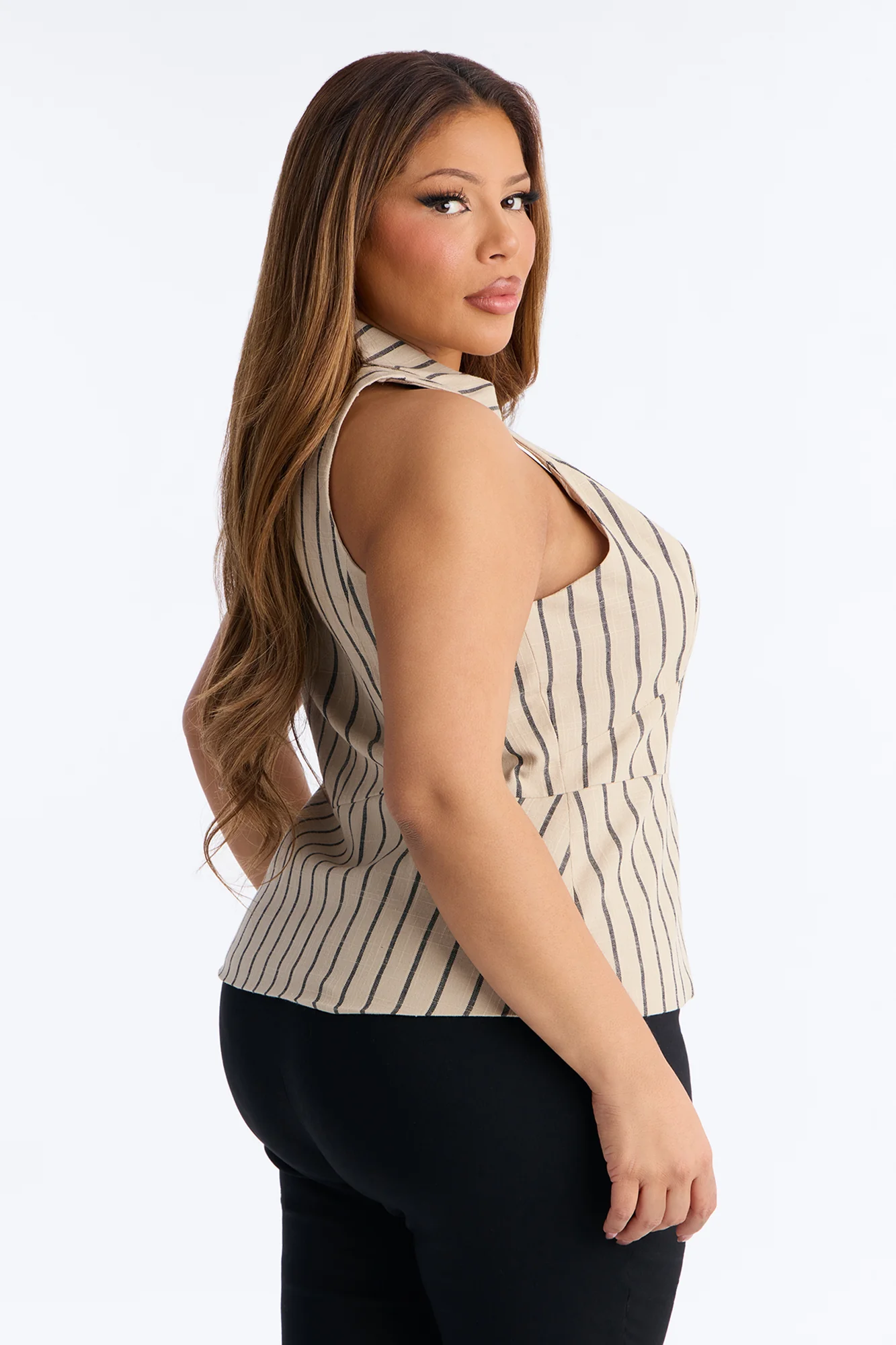 Your Favorite Work Muse Striped Linen Halter Top - Taupe/combo - Image 8