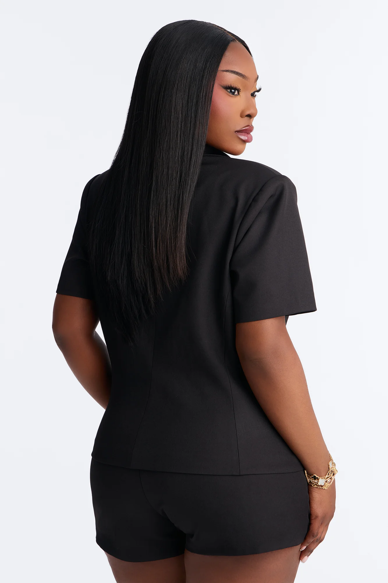 Your New Obsession Fitted Short Sleeve Blazer - Black - Image 7