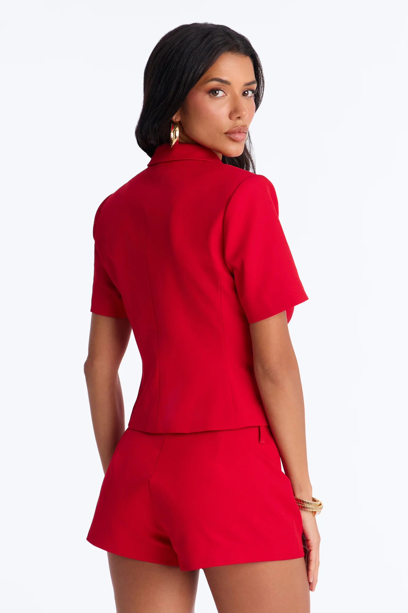 Your New Obsession Fitted Short Sleeve Blazer - Red - Image 5