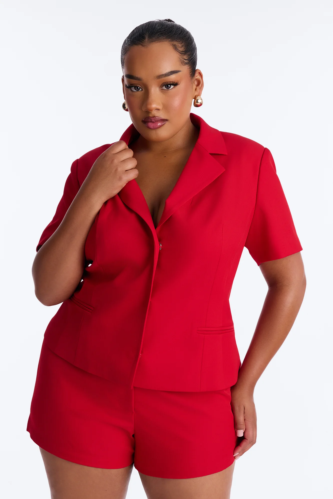 Your New Obsession Fitted Short Sleeve Blazer - Red - Image 7