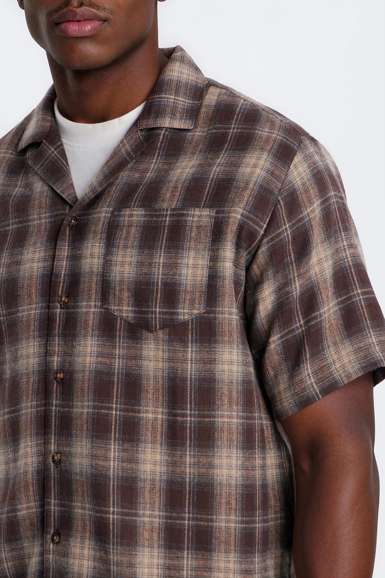 Your Weekend Plaid Cuban Collar Button Up Shirt - Brown - Image 3