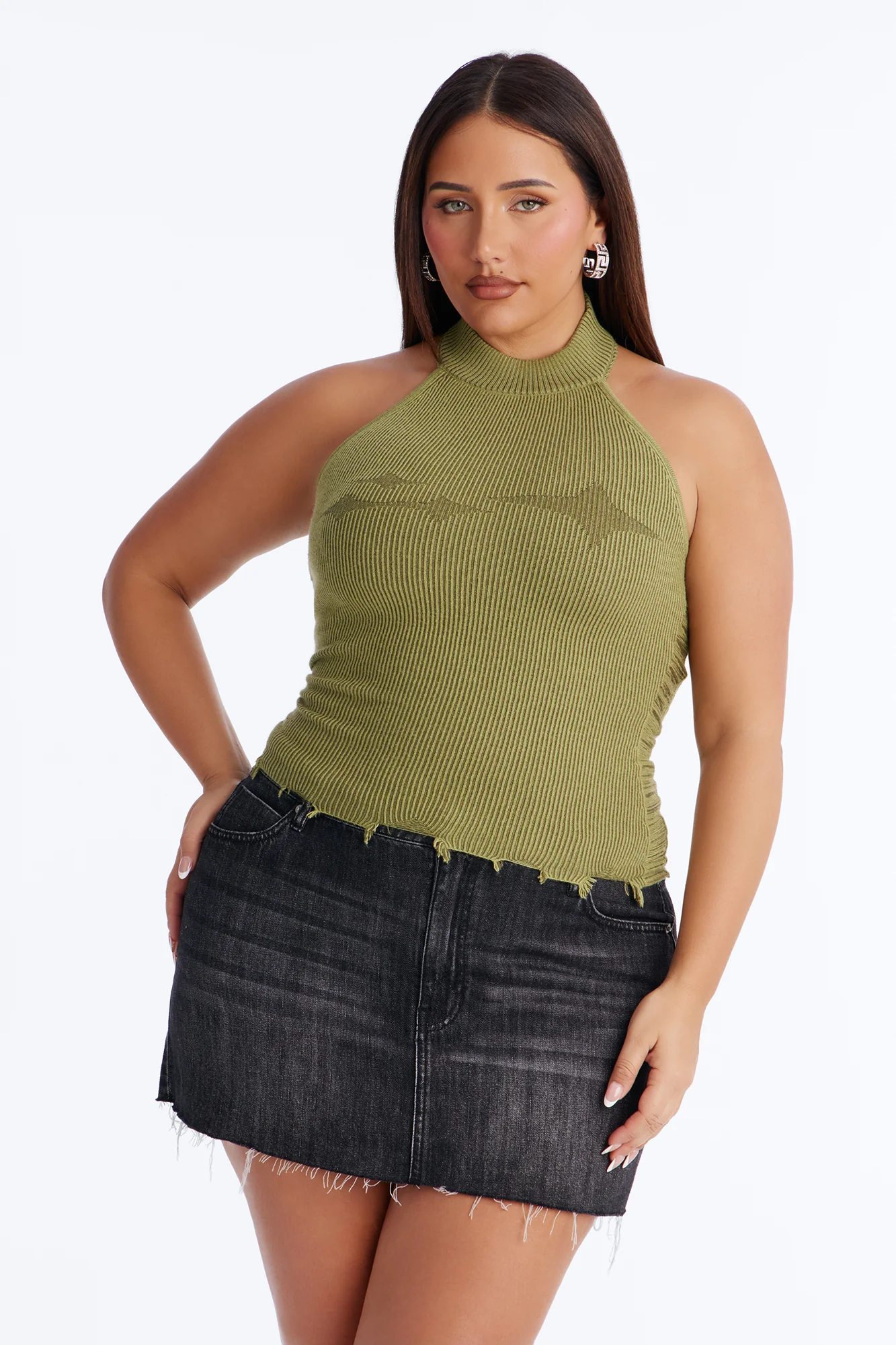 You're A Star Marled Sweater Halter Top - Sage/combo - Image 6