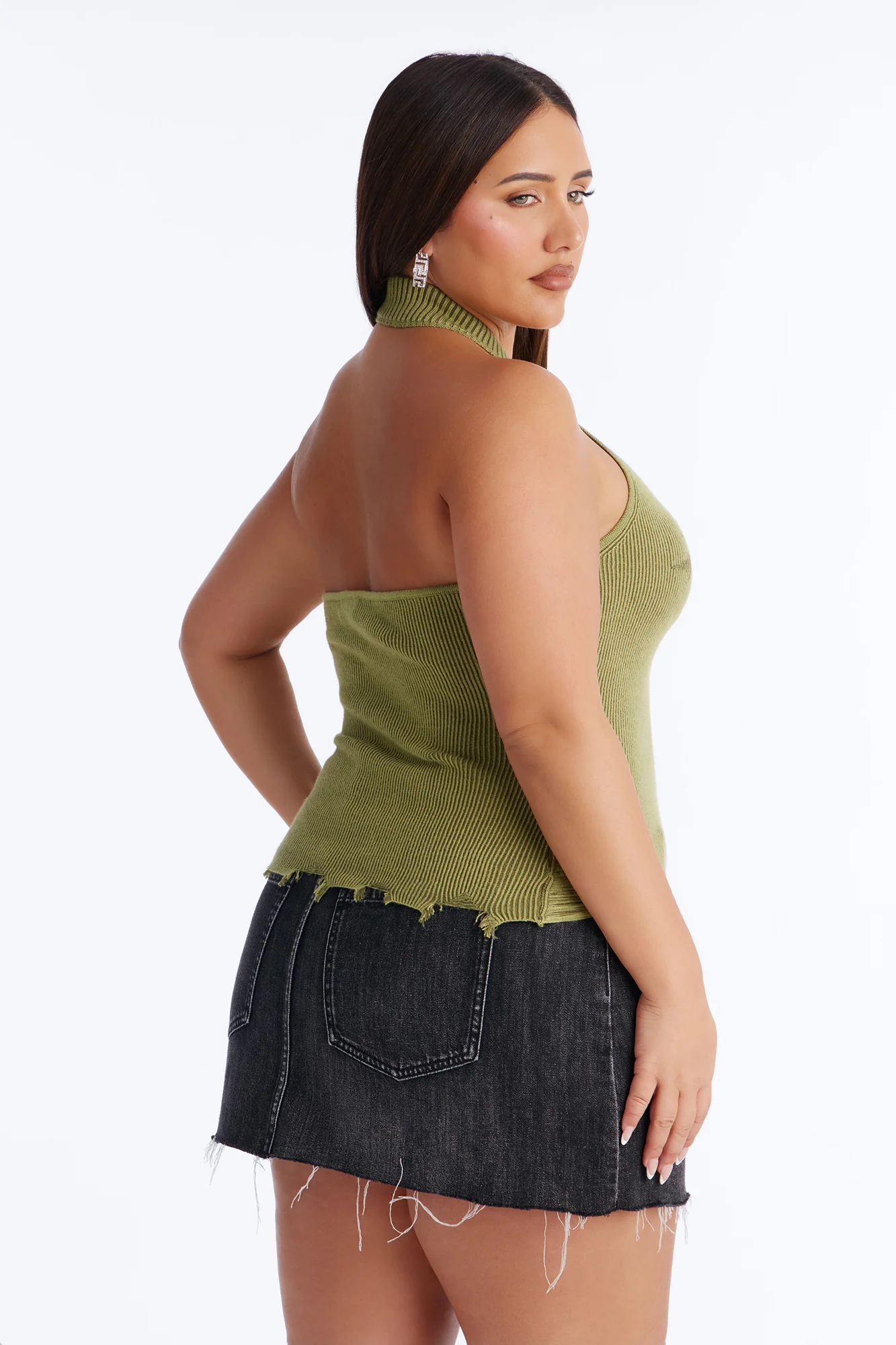 You're A Star Marled Sweater Halter Top - Sage/combo - Image 8