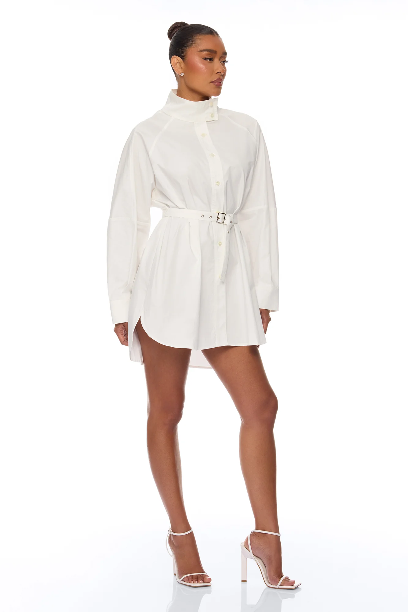 Ysabelle Belted Mini Shirt Dress - White - Image 4