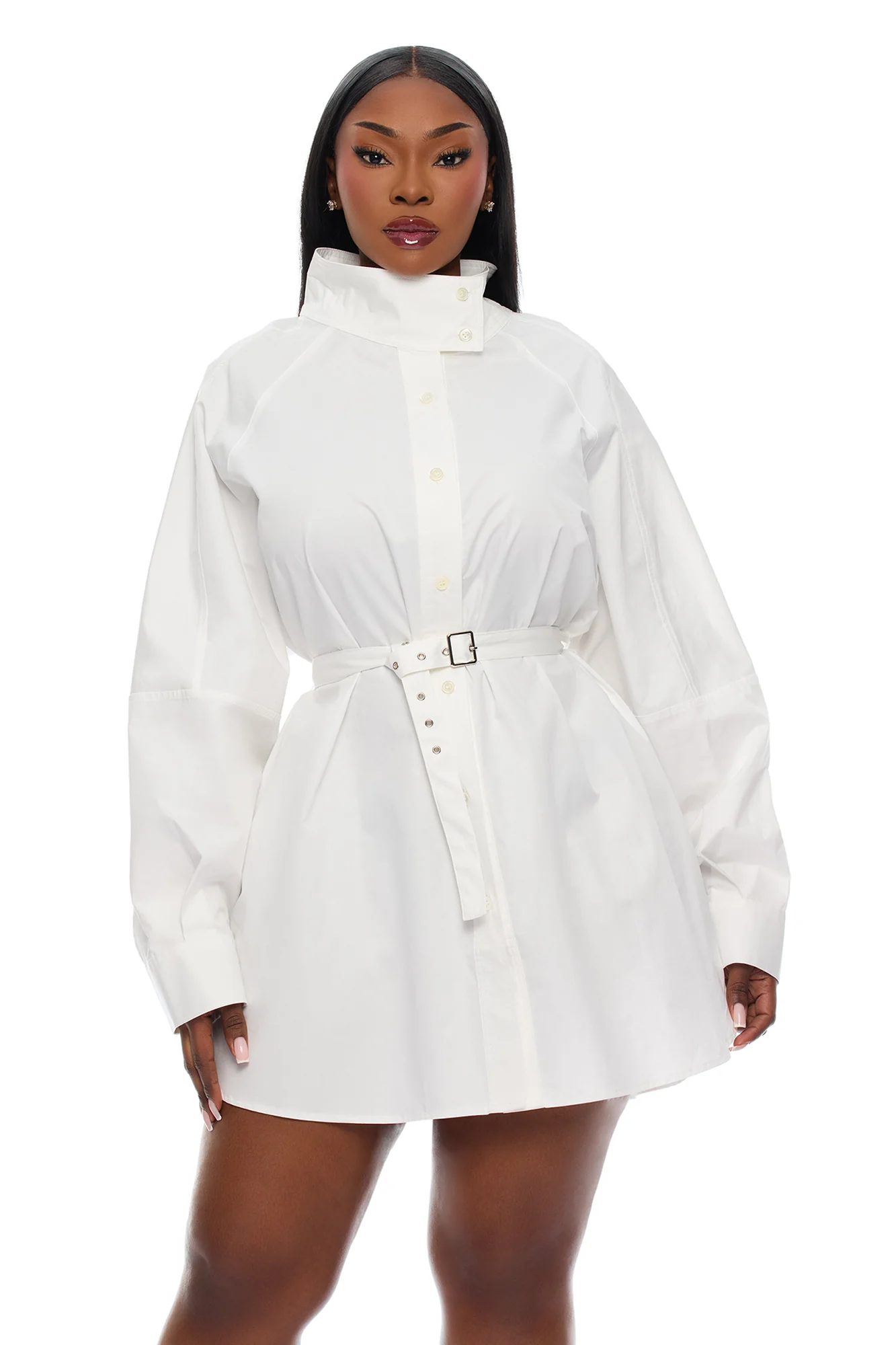 Ysabelle Belted Mini Shirt Dress - White - Image 6
