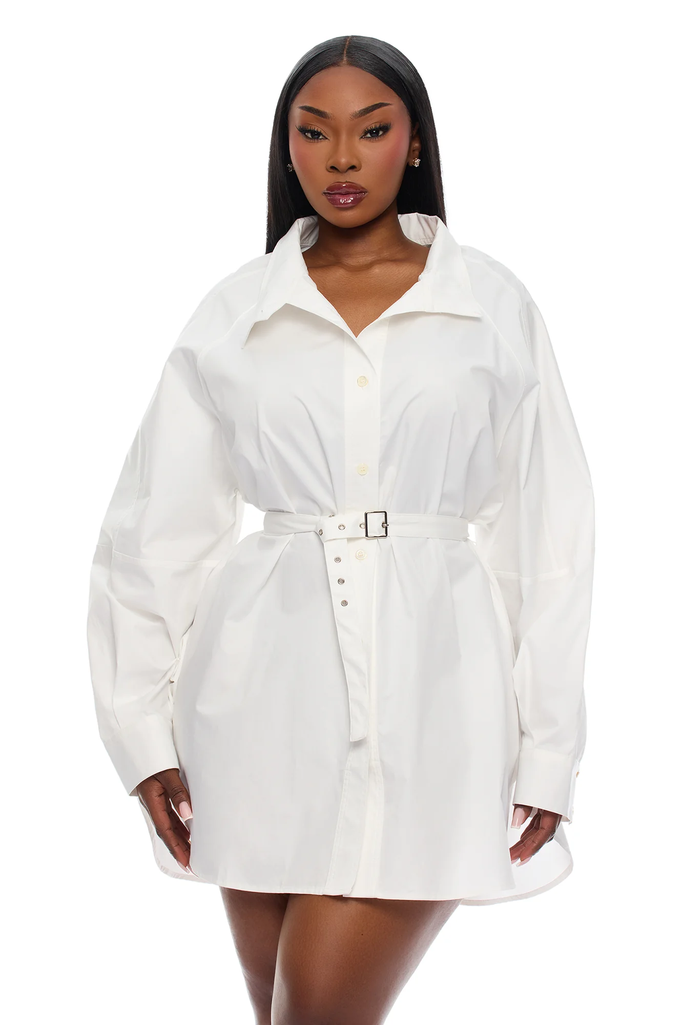 Ysabelle Belted Mini Shirt Dress - White - Image 7