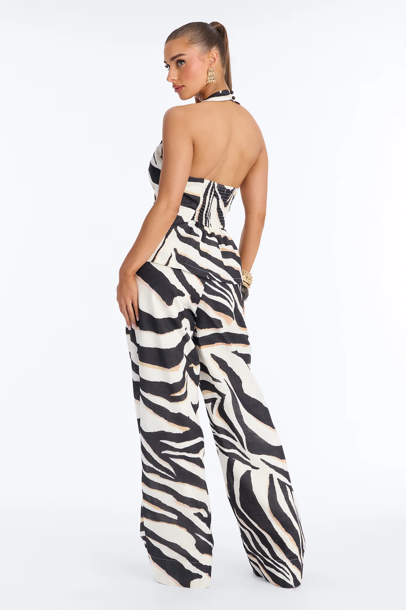 Zadie Linen Zebra Pant Set - White/Black - Image 4