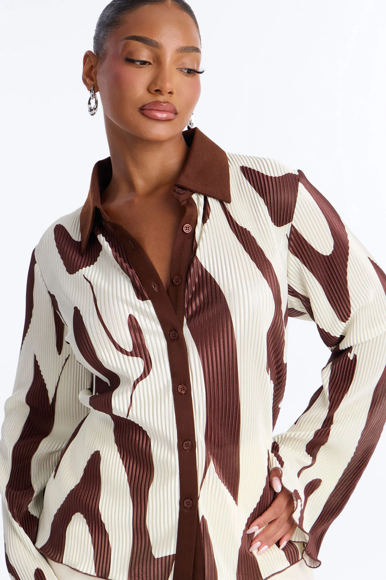 Zahara Button Up Top - Brown/combo - Image 3
