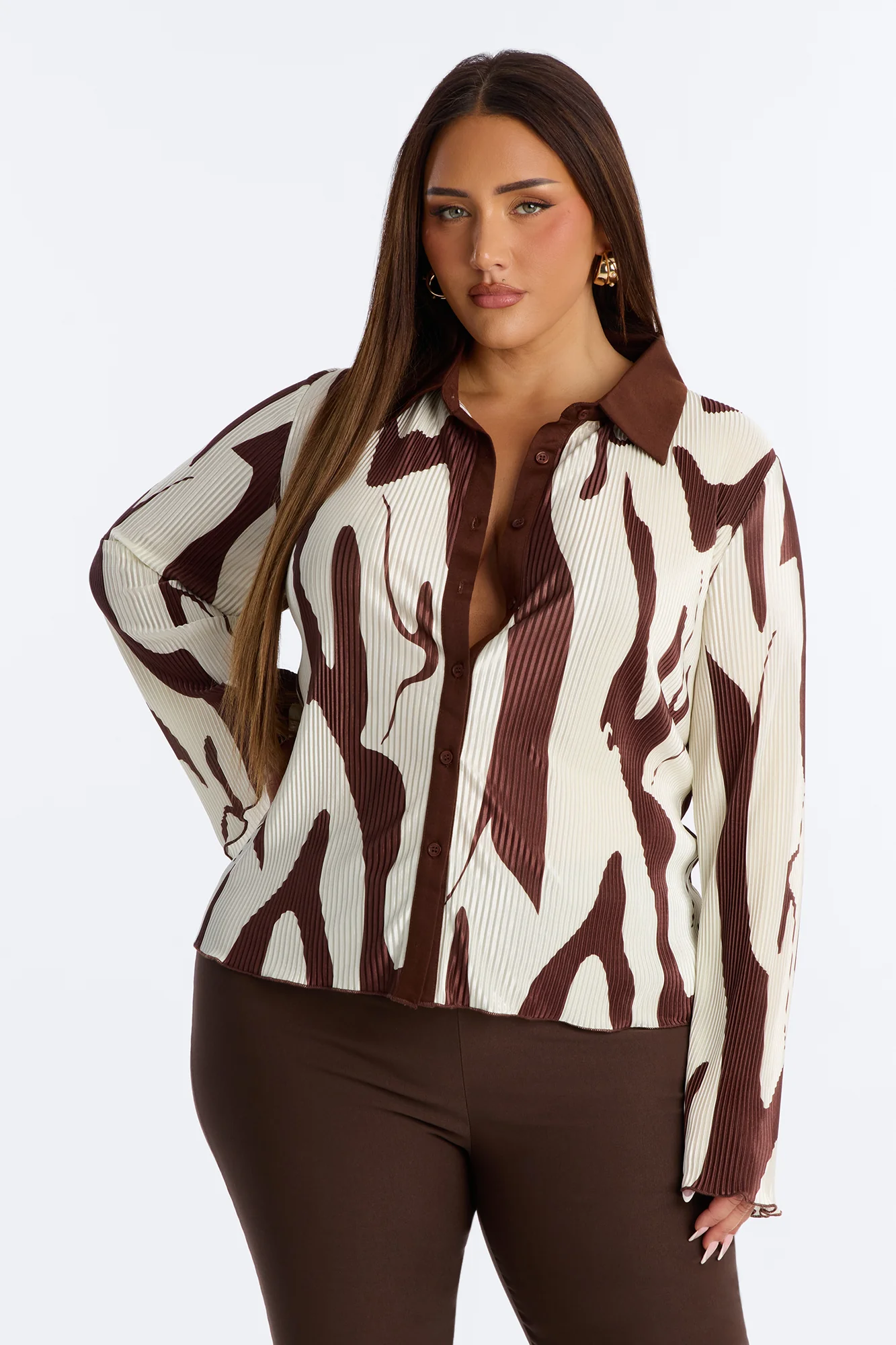 Zahara Button Up Top - Brown/combo - Image 6