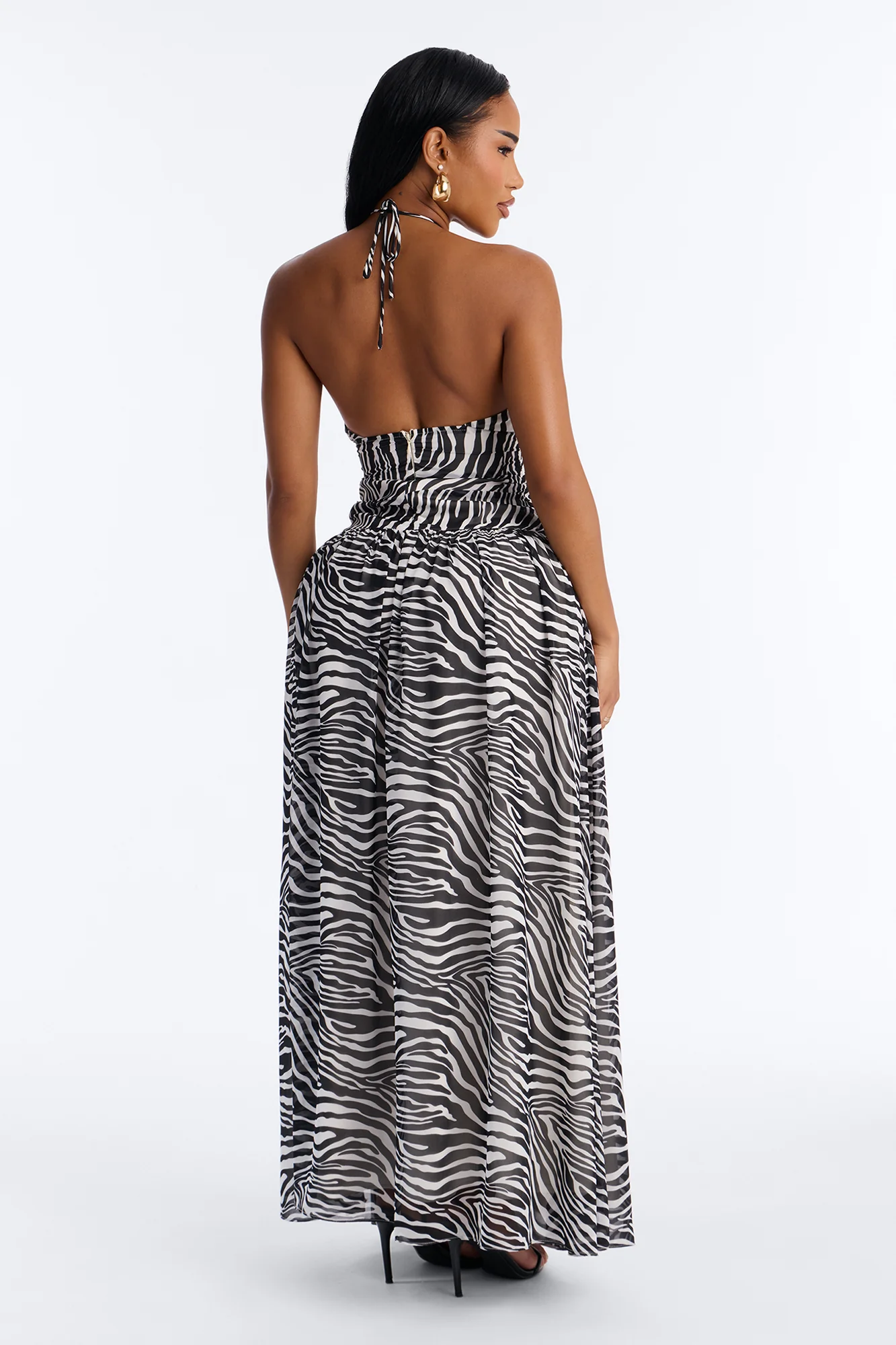 Zaina Zebra Chiffon Maxi Dress - White/Black - Image 4
