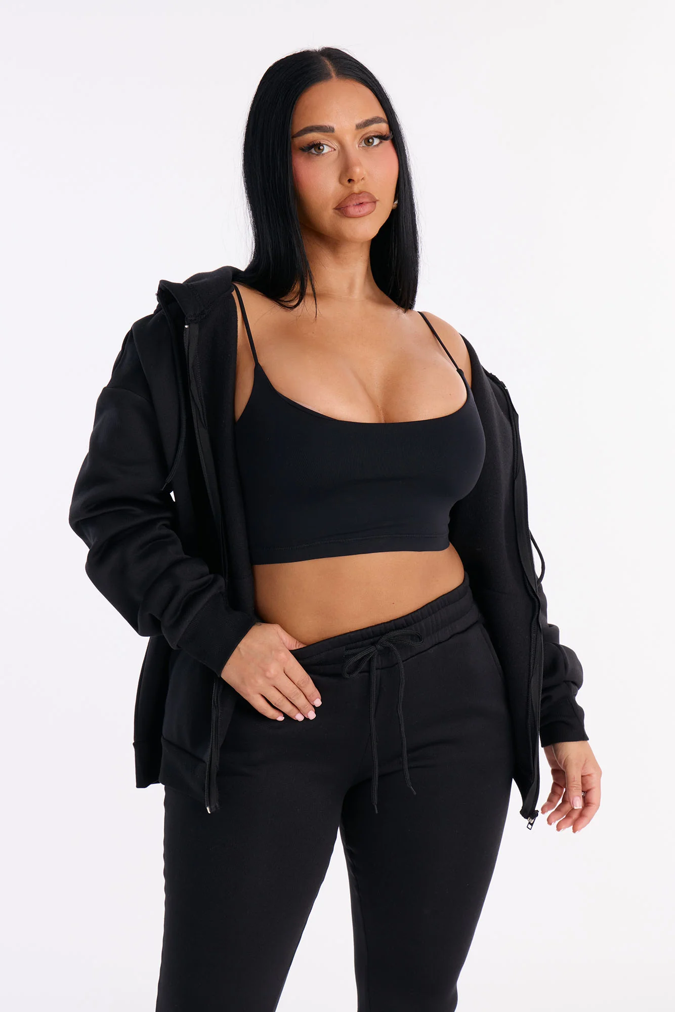 Zaira Fleece Flare Pant Set - Black - Image 2