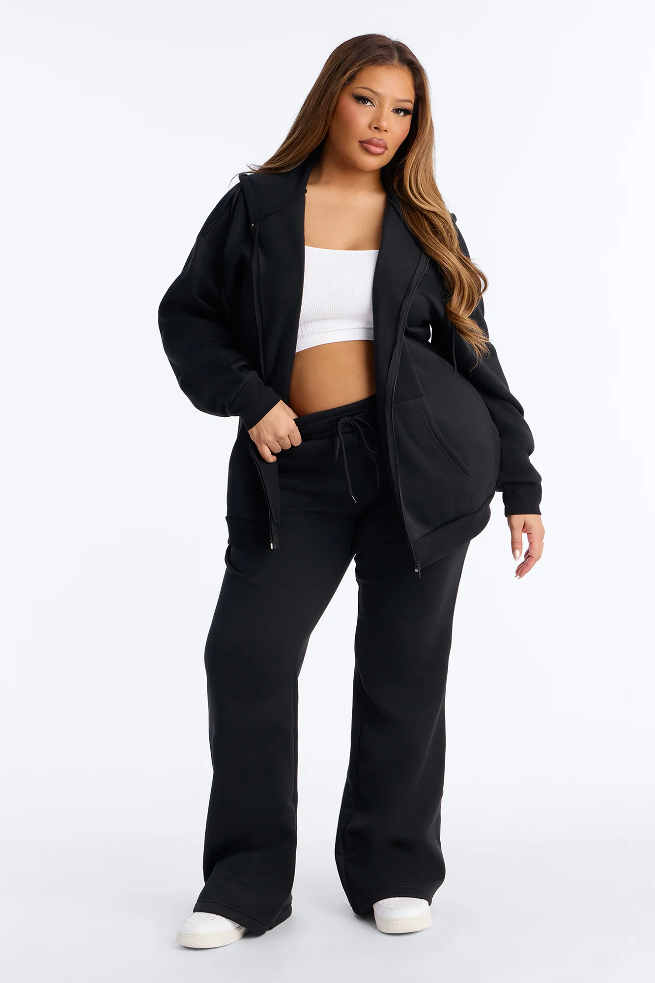 Zaira Fleece Flare Pant Set - Black - Image 5