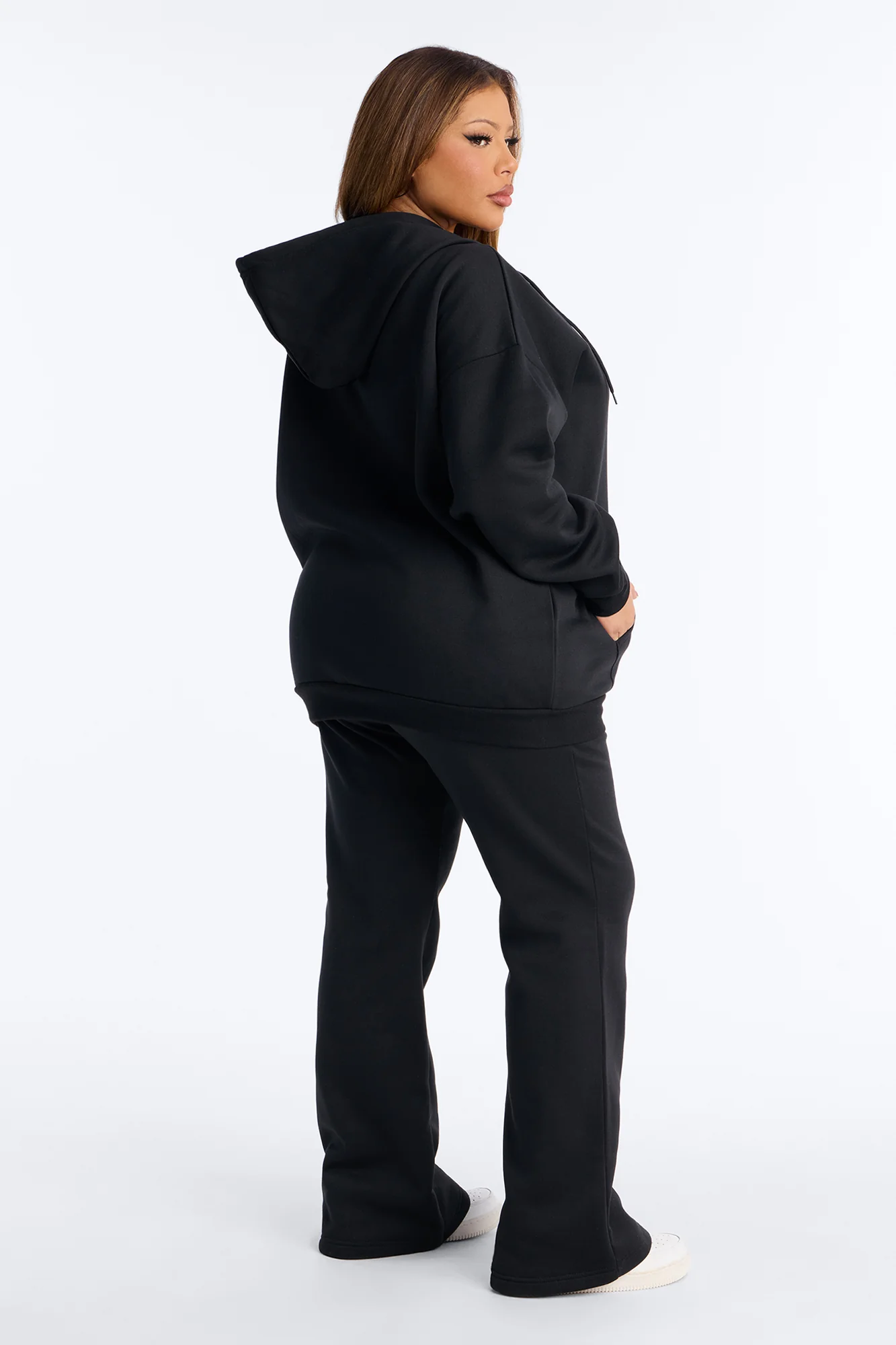 Zaira Fleece Flare Pant Set - Black - Image 7