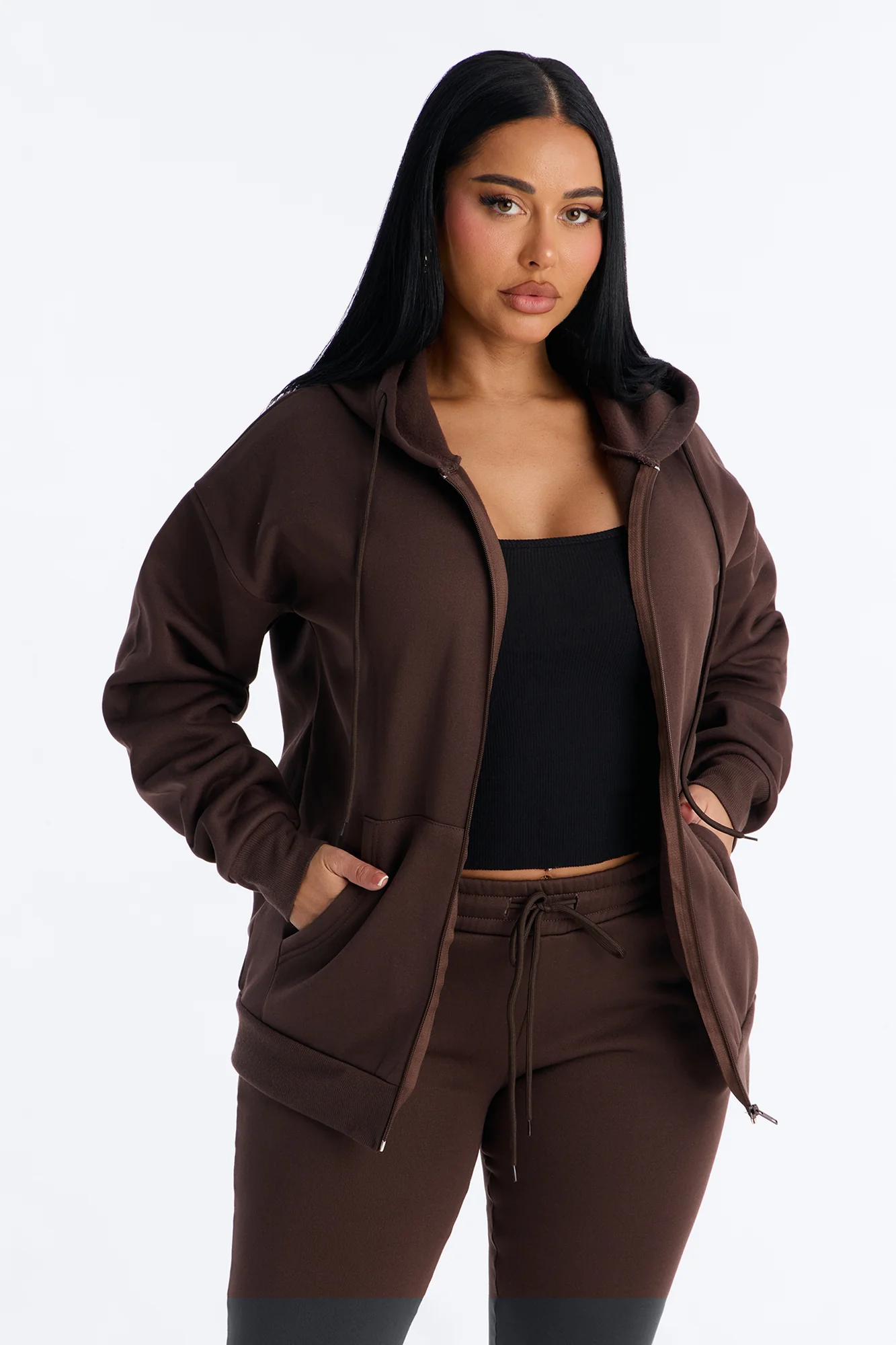 Zaira Fleece Flare Pant Set - Chocolate - Image 2