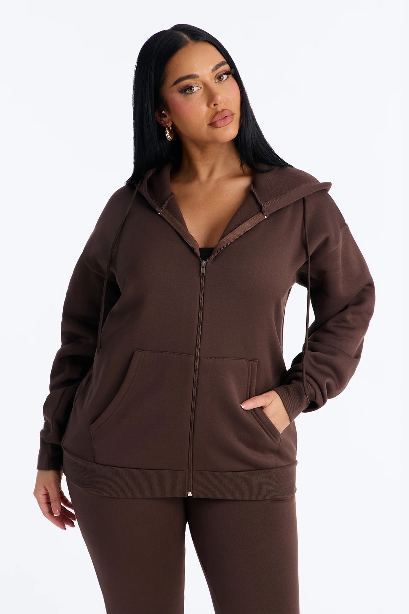 Zaira Fleece Flare Pant Set - Chocolate - Image 3