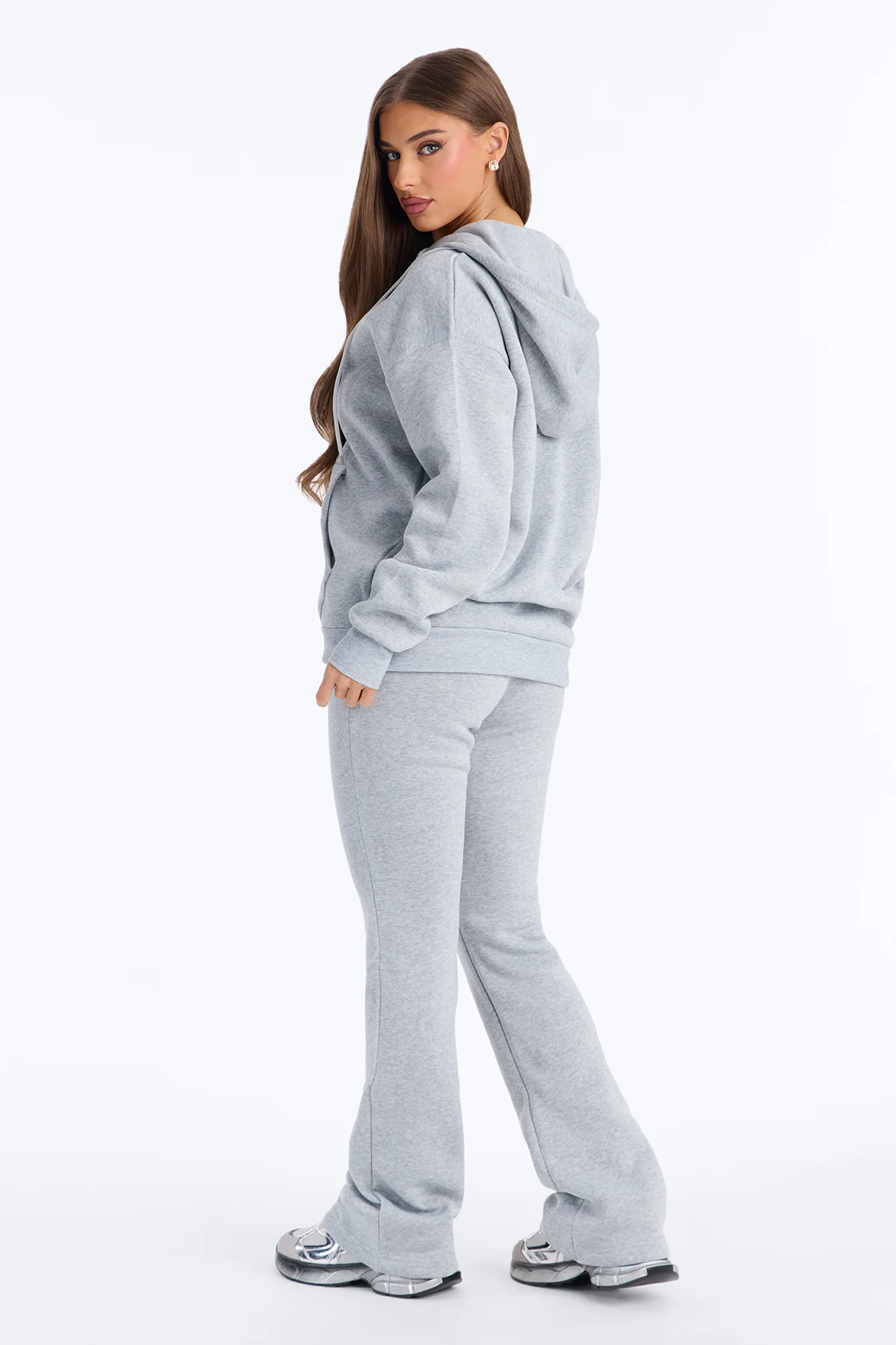 Zaira Fleece Flare Pant Set - Heather Grey - Image 3
