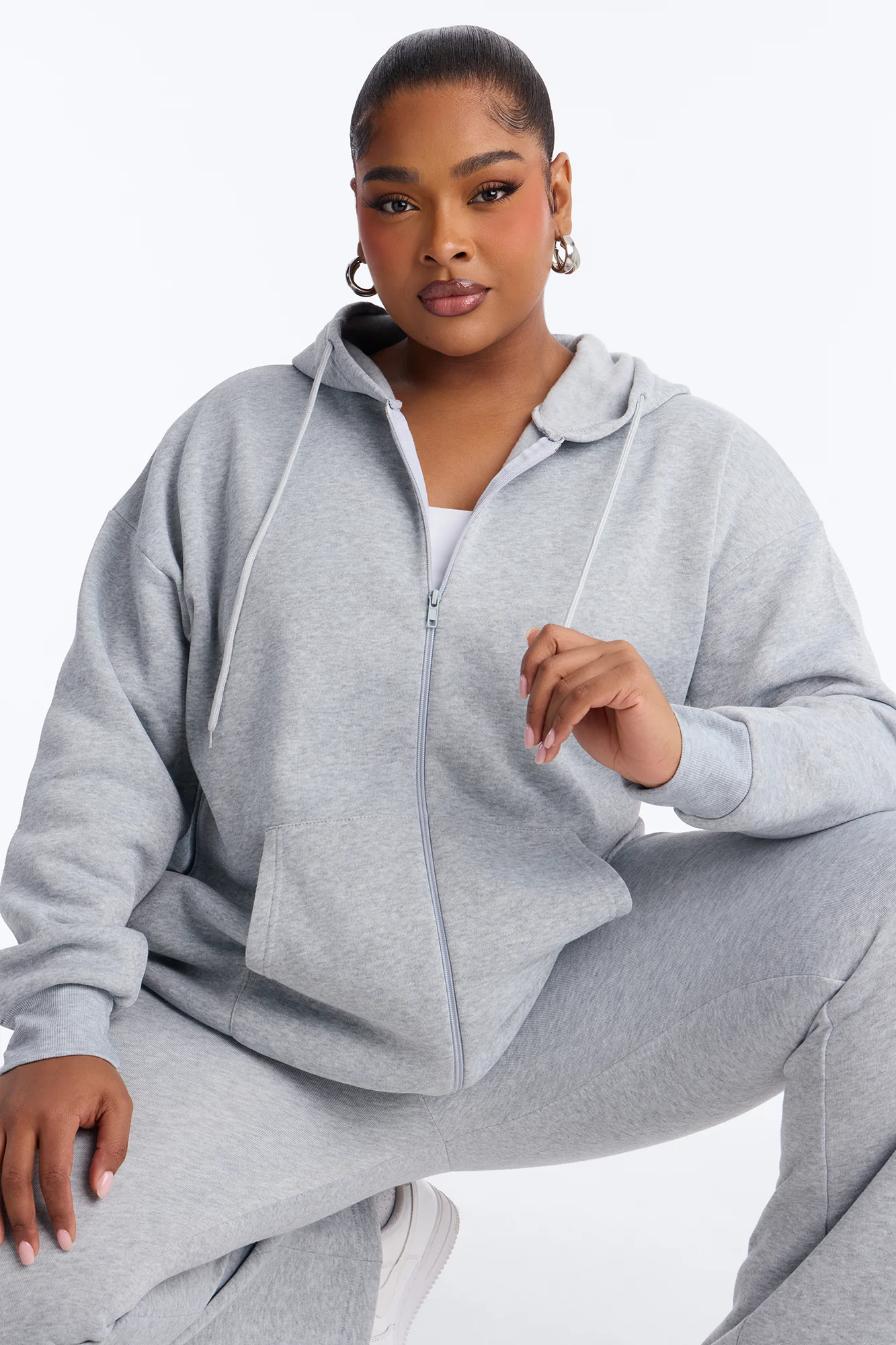 Zaira Fleece Flare Pant Set - Heather Grey - Image 4