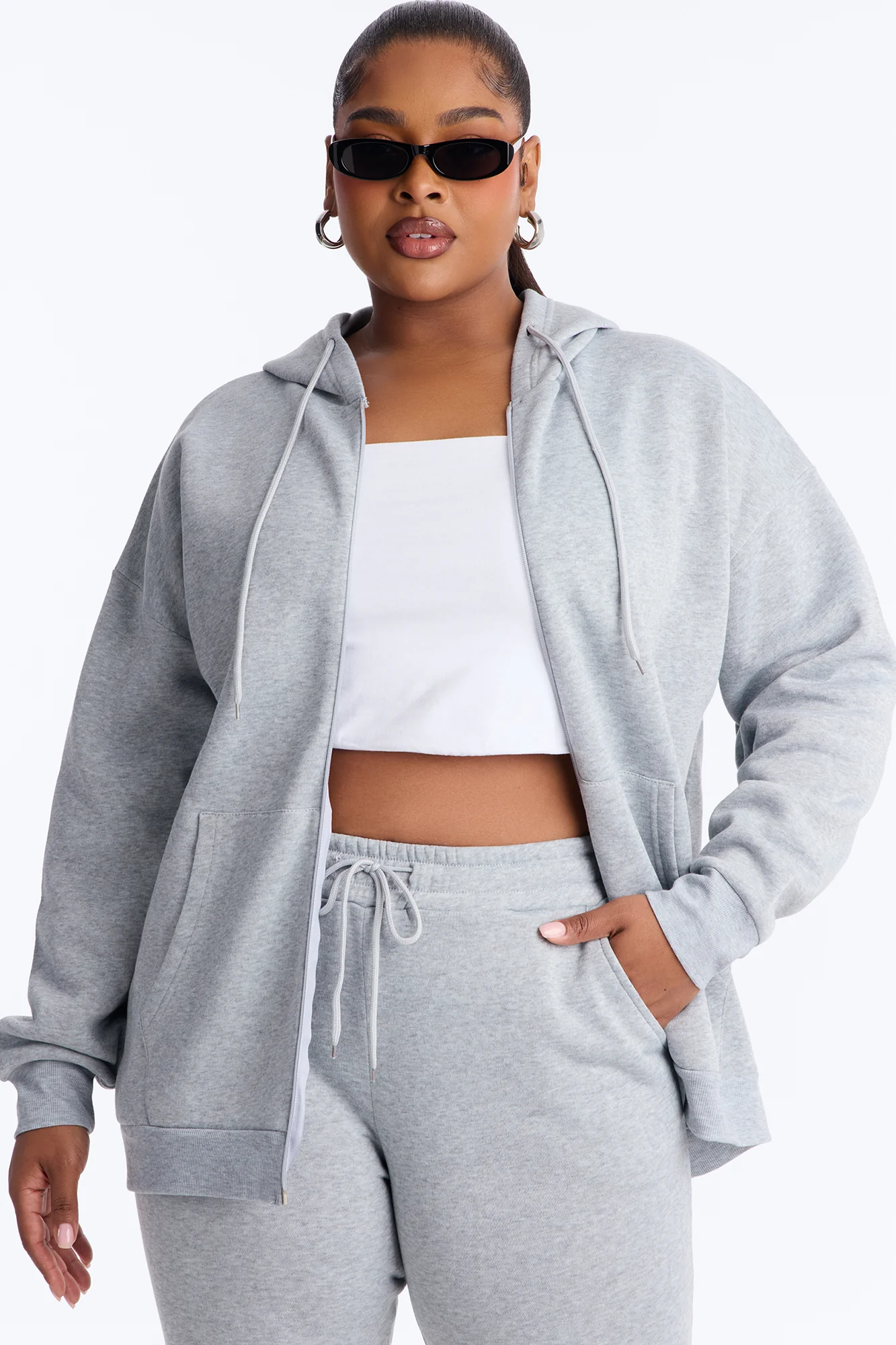 Zaira Fleece Flare Pant Set - Heather Grey - Image 6