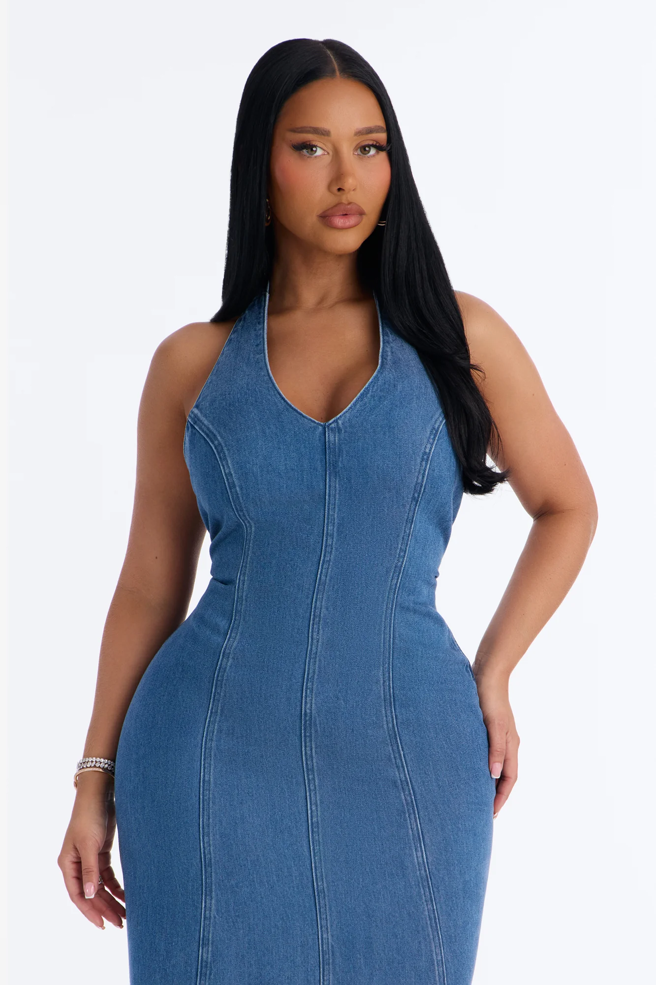 Zaira Halter Denim Maxi Dress - Medium Wash - Image 2