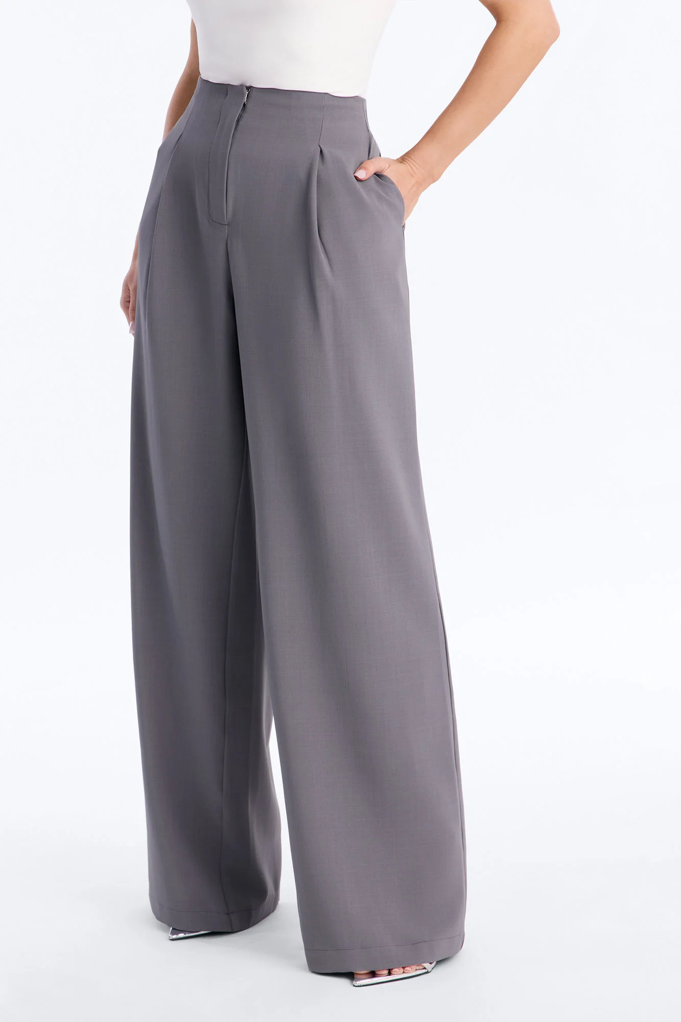 Zamara High Rise Clean Waistband Trouser Pant 33″ - Charcoal - Image 2