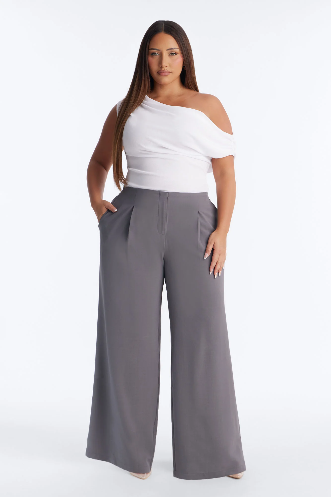 Zamara High Rise Clean Waistband Trouser Pant 33″ - Charcoal - Image 4