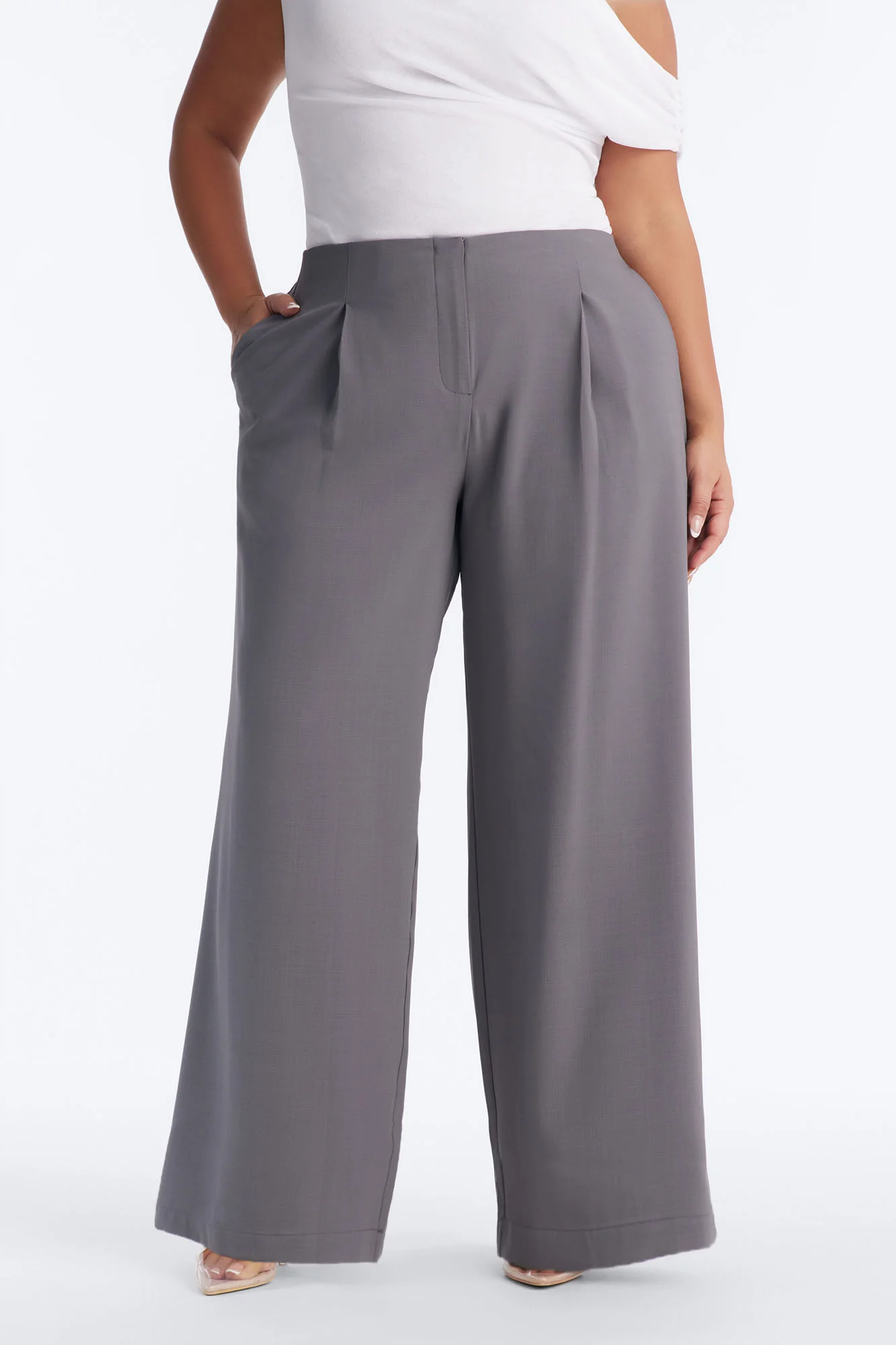 Zamara High Rise Clean Waistband Trouser Pant 33″ - Charcoal - Image 5