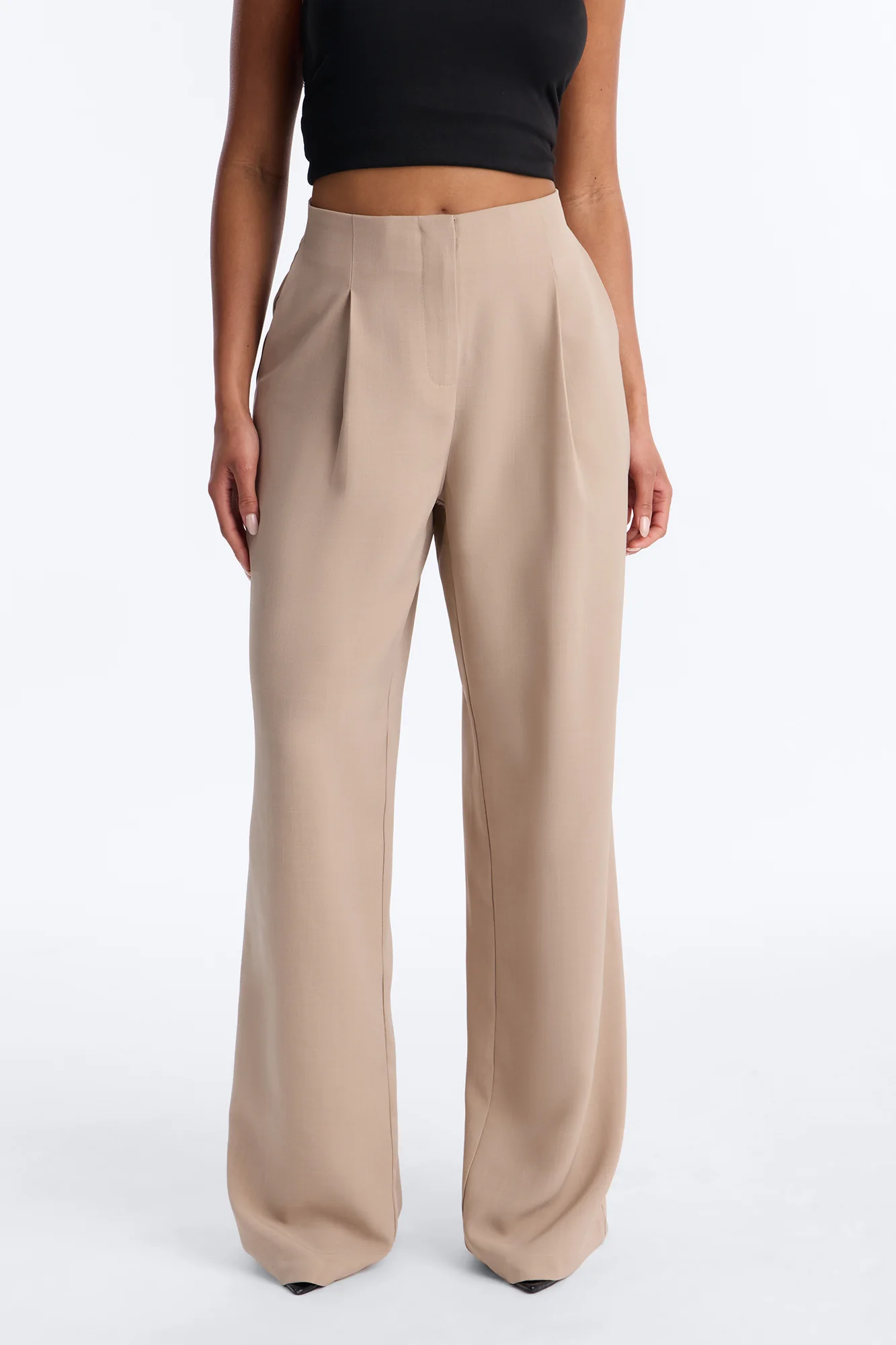 Zamara High Rise Clean Waistband Trouser Pant 33″ - Taupe - Image 2