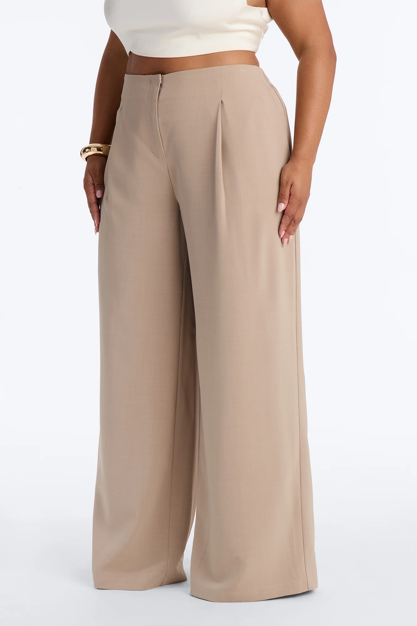 Zamara High Rise Clean Waistband Trouser Pant 33″ - Taupe - Image 6
