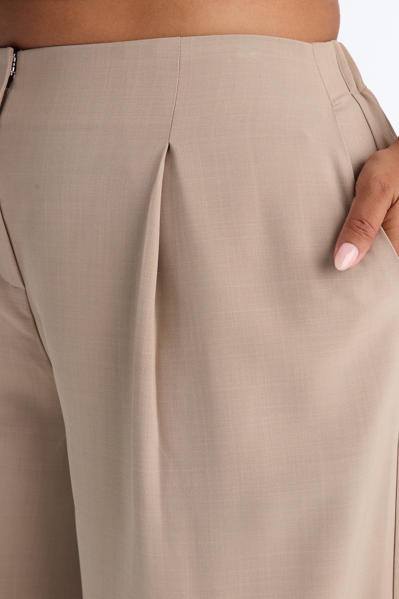 Zamara High Rise Clean Waistband Trouser Pant 33″ - Taupe - Image 7